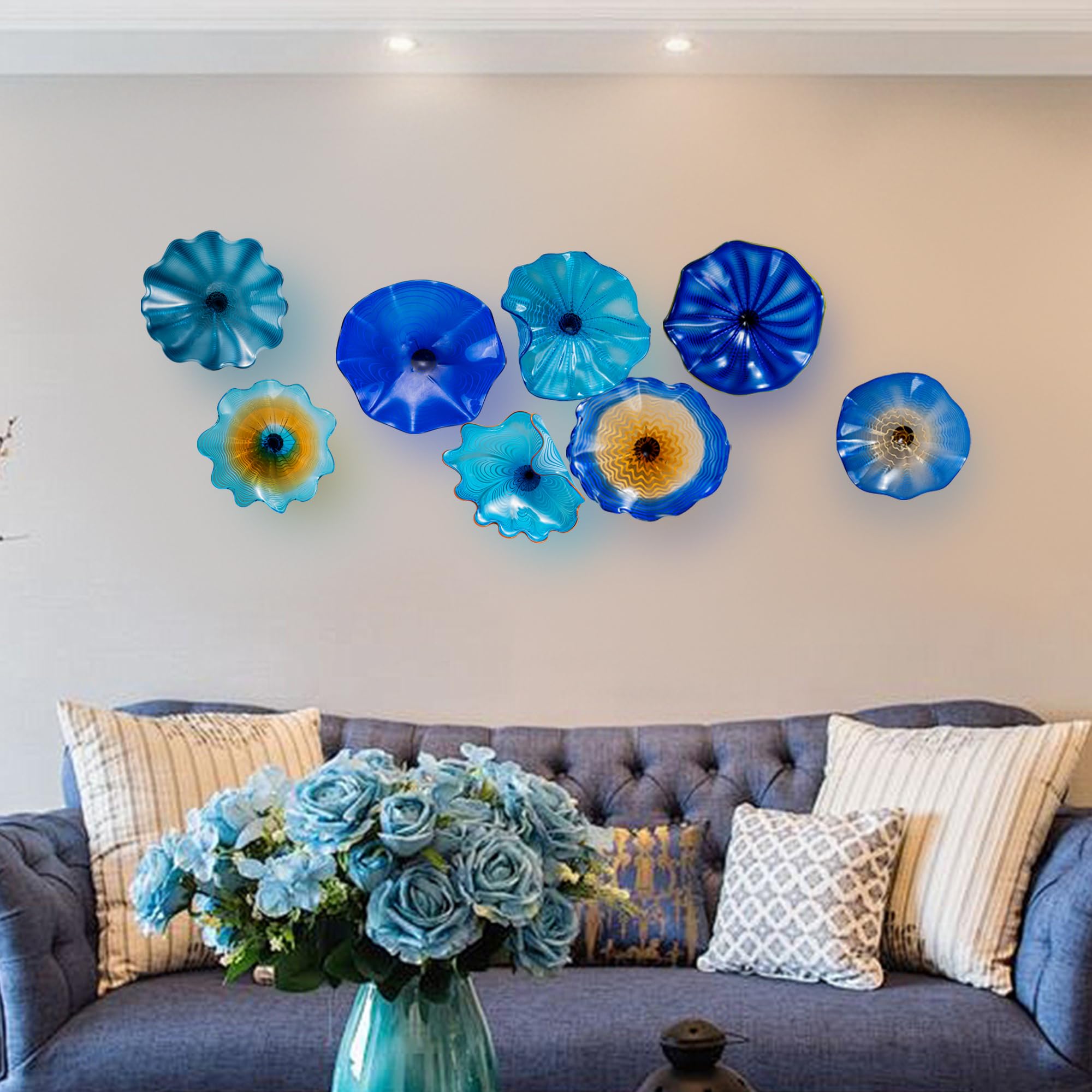 Handmade Murano-Style Glass Plate - Dark Blue Decorative Wall Art for Living Room, Dining Room & Bedroom | Elegant Home Decor & Gift Idea