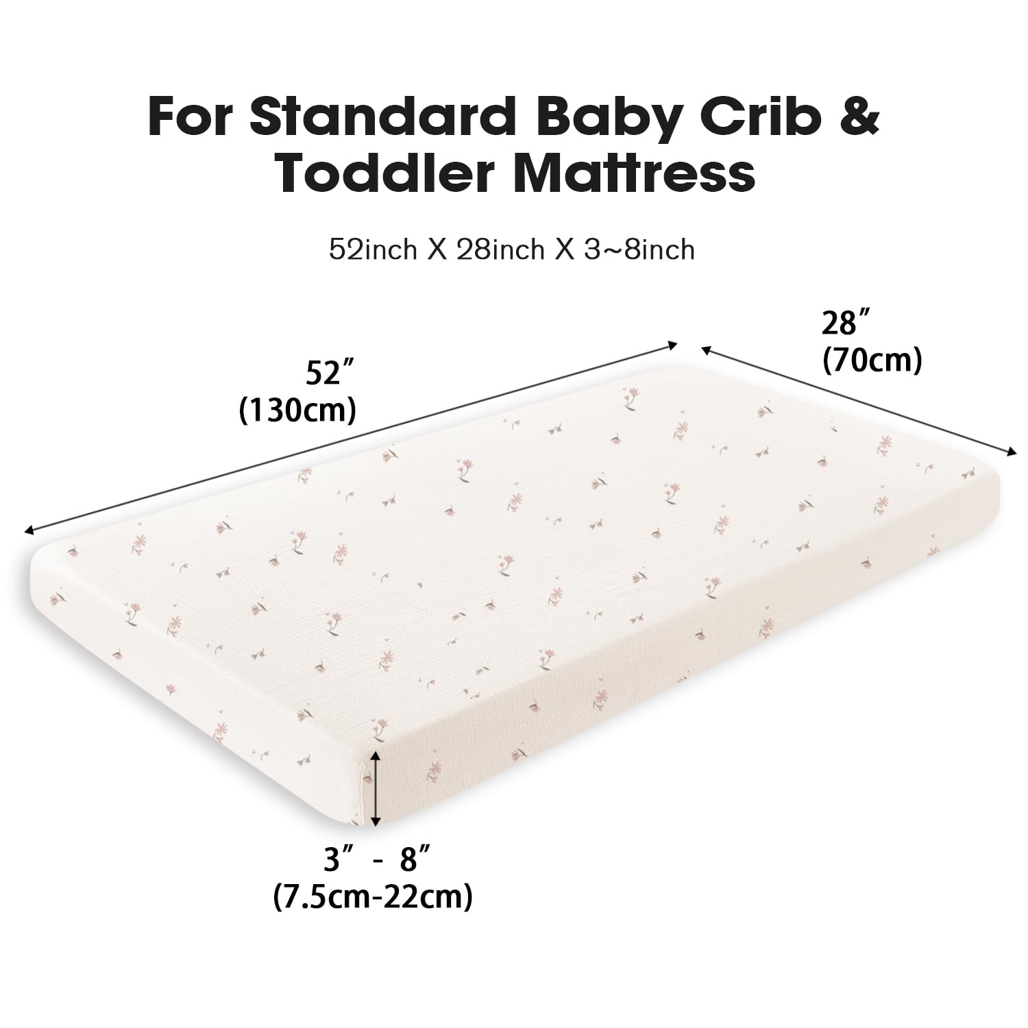 Little Grape Land 2-Pack Muslin Crib Sheets - 100% Cotton Soft Breathable Fitted Baby Bed Sheets for Standard Crib (52x28 inches) - Neutral Fog Flower Design for Boys & Girls - Perfect for Nursery, Daycare & Travel