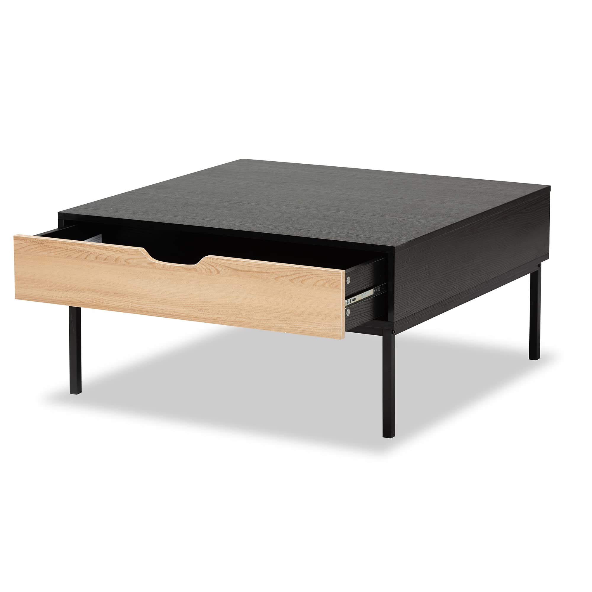 Baxton Studio Haben Coffee Table - Solid Oak Wood with Brown/Black Finish - Modern Living Room Furniture for Home & Office Decor