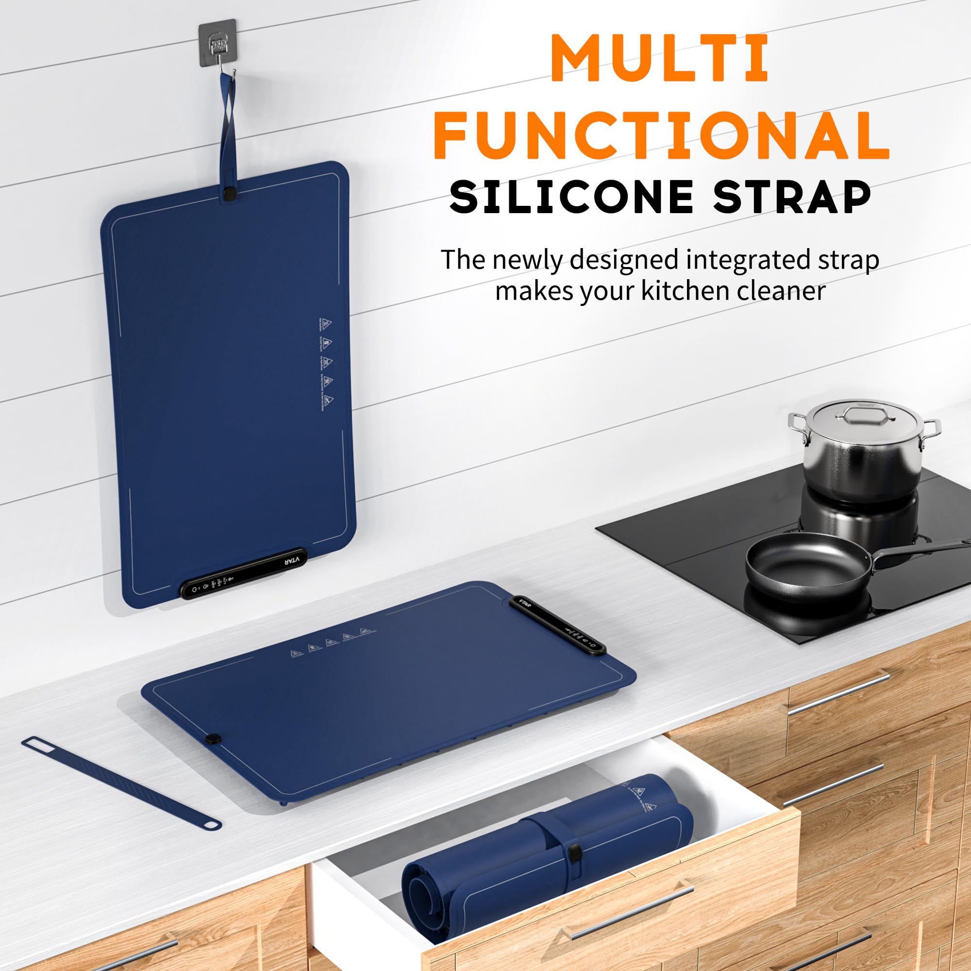 Electric Food Warming Mat - Portable Silicone Buffet Tray Warmer with 3 Temperature Settings & Auto Shut Off | Keep Dishes Warm for Parties, Catering & Home Use | Rollable Design for Easy Storage | Premium Blue Heating Pad for Hot Logic Meals