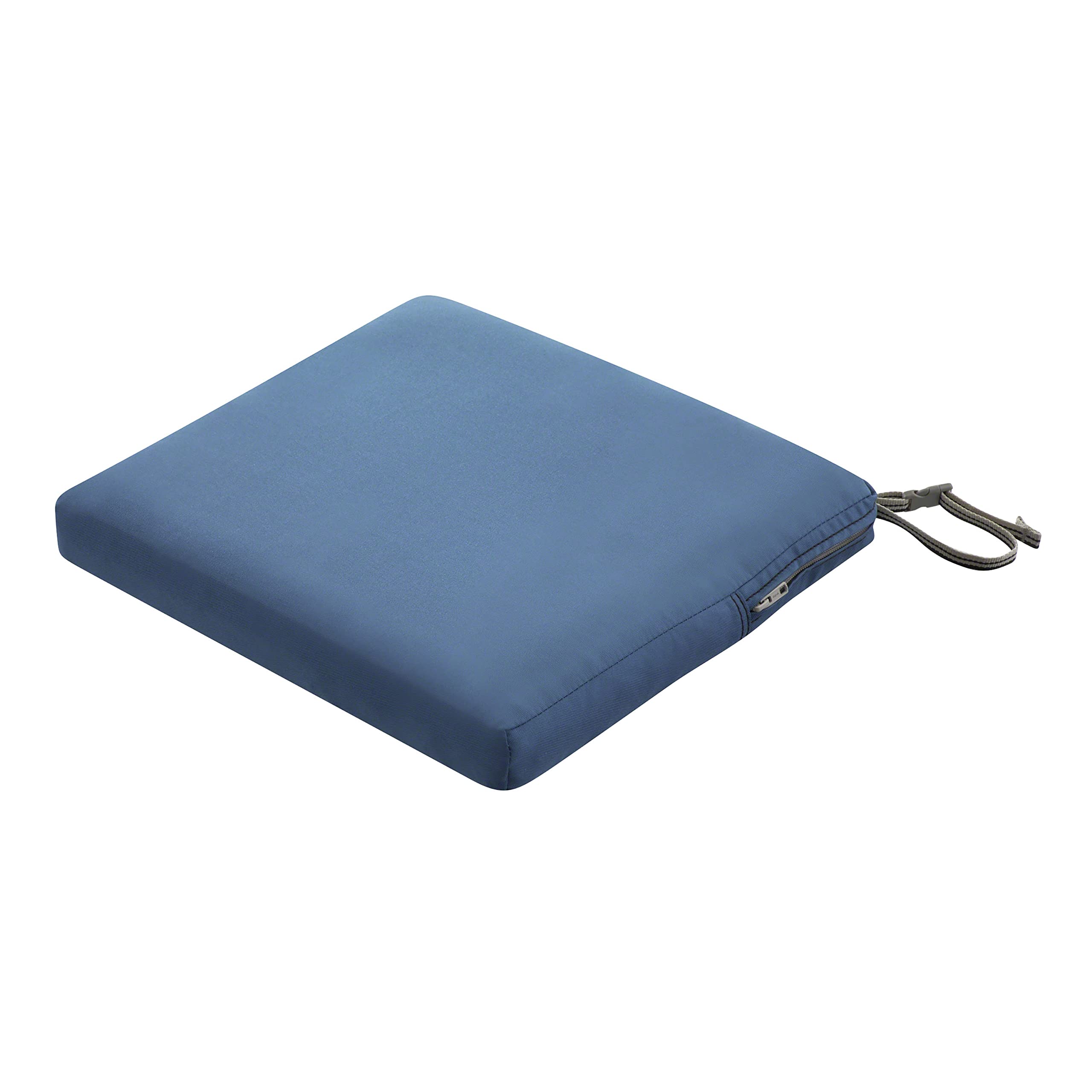 Water-Resistant Patio Chair Cushion 18x18x2 Inch - Classic Accessories Ravenna Empire Blue Outdoor Seat Cushion for Garden, Deck, Poolside & Patio Furniture
