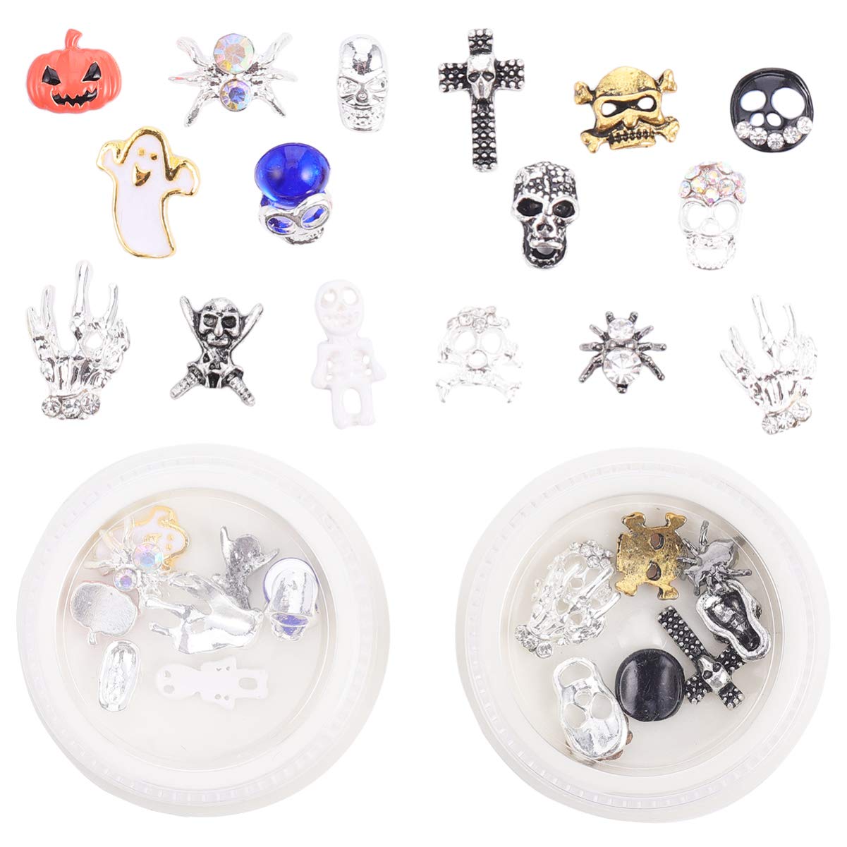 2 Boxes Halloween Nail Art Decals - Shiny Nail Rhinestones & Crystal Charms for Nail Decorations | Perfect for Halloween Parties, Costume Nails, and Festive Nail Art Designs