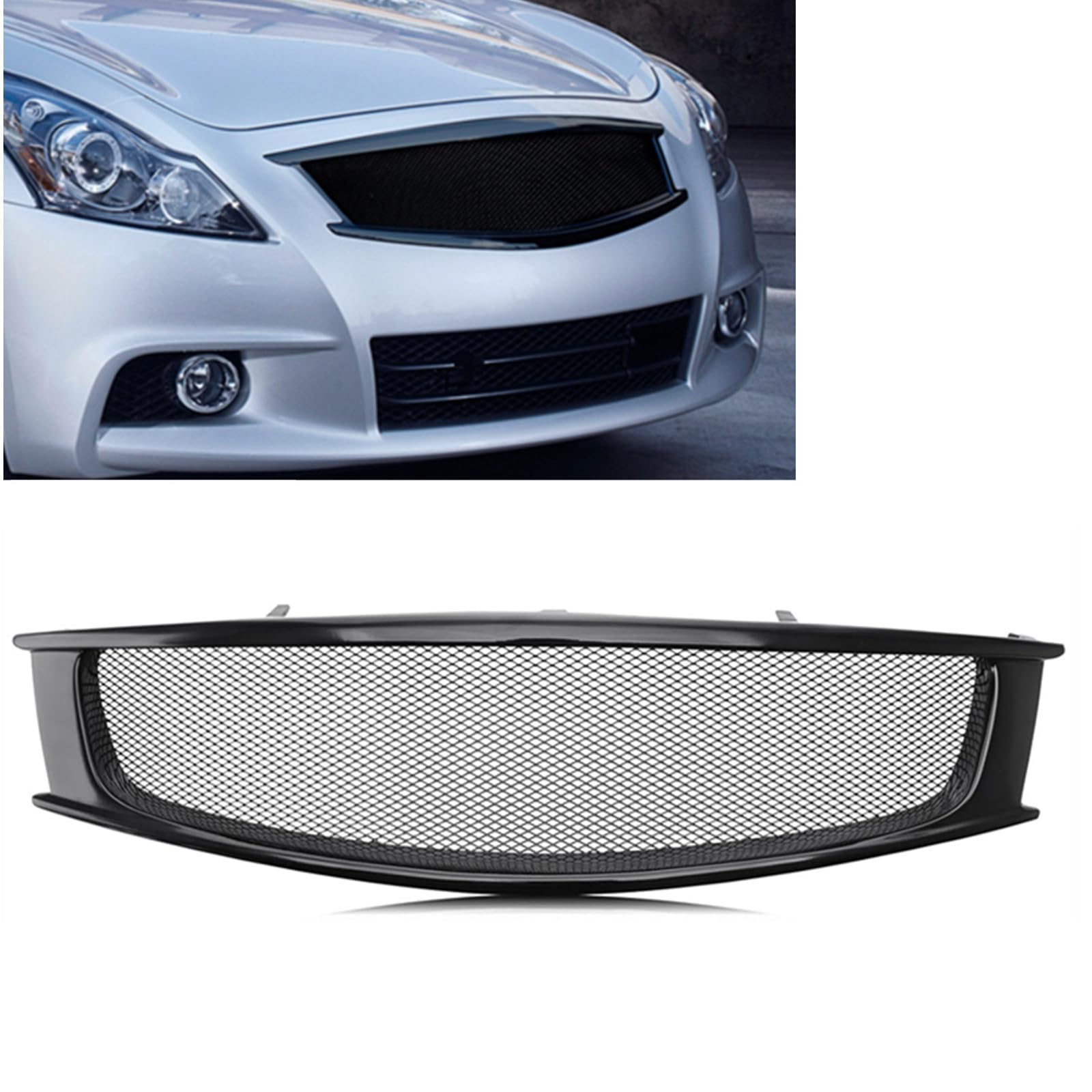 Infiniti G37 Coupe Front Upper Bumper Mesh Grill Grille (2008-2013) - Glossy Black Replacement for Enhanced Style & Airflow - Perfect for Car Enthusiasts & Performance Upgrades