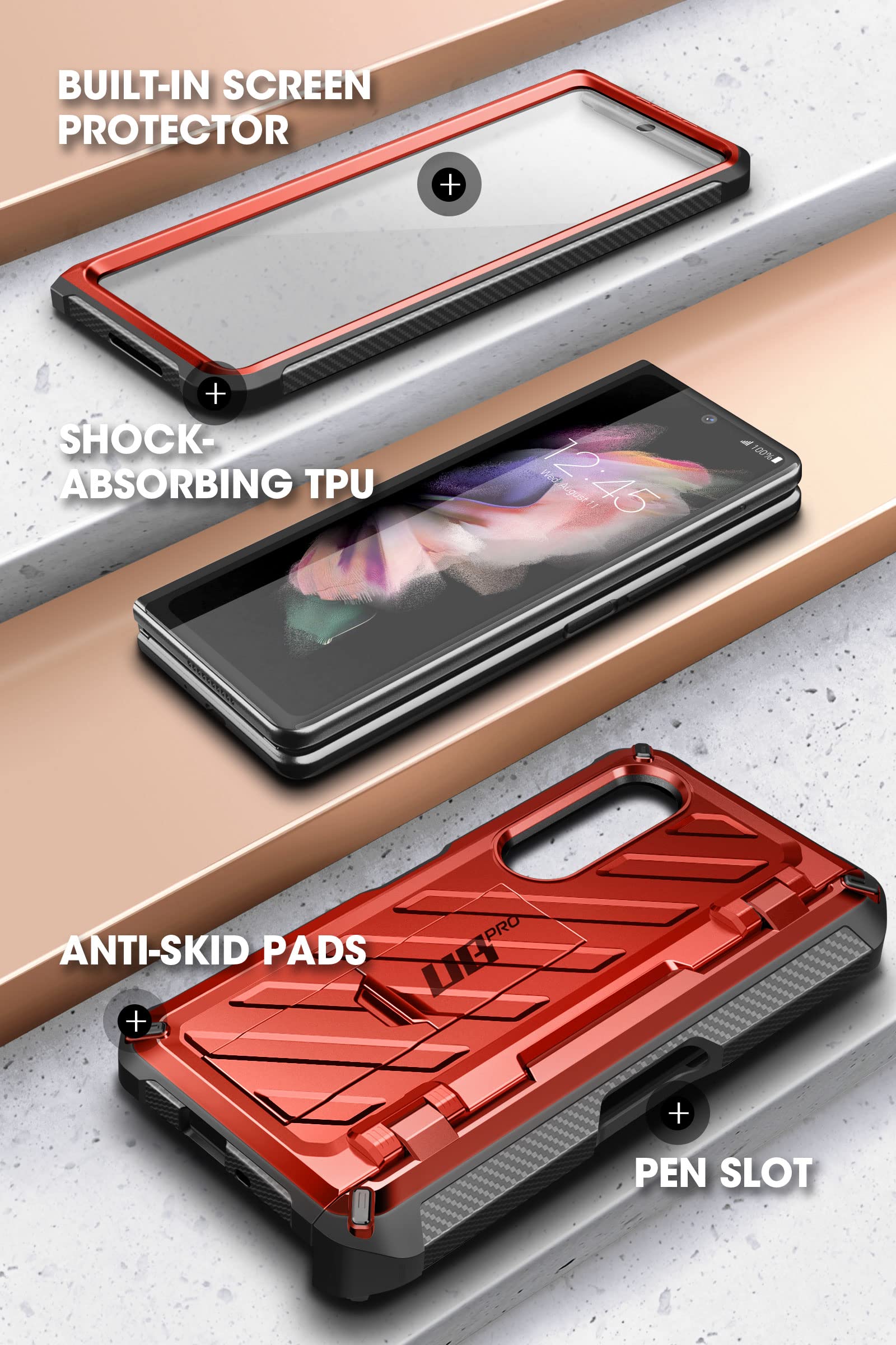 SUPCASE Unicorn Beetle Pro Case for Samsung Galaxy Z Fold 3 with S Pen Holder - Military Grade Protection, Built-in Screen Protector & Kickstand | Heavy Duty Protective Phone Cover for Work, Travel & Outdoor Activities