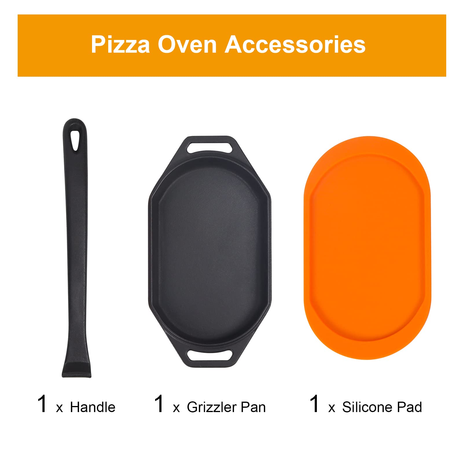 Cast Iron Sizzler Plates for Pizza Oven - Heavy Duty Grizzler Pan with Silicone Mat & Lifting Handle - Perfect for Outdoor/Indoor Pizza Ovens, Camping, BBQ Grilling & Kitchen Use - Ideal for Cooking Steaks, Burgers, Pancakes & More