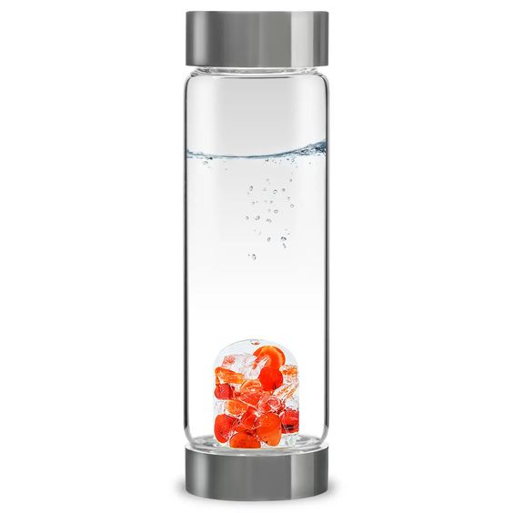 Premium Crystal Water Bottle with Carnelian & Halite Stones - Reusable Glass Bottle for Energy Infusion, Hydration & Wellness - Perfect for Yoga, Meditation, Office & Travel Use