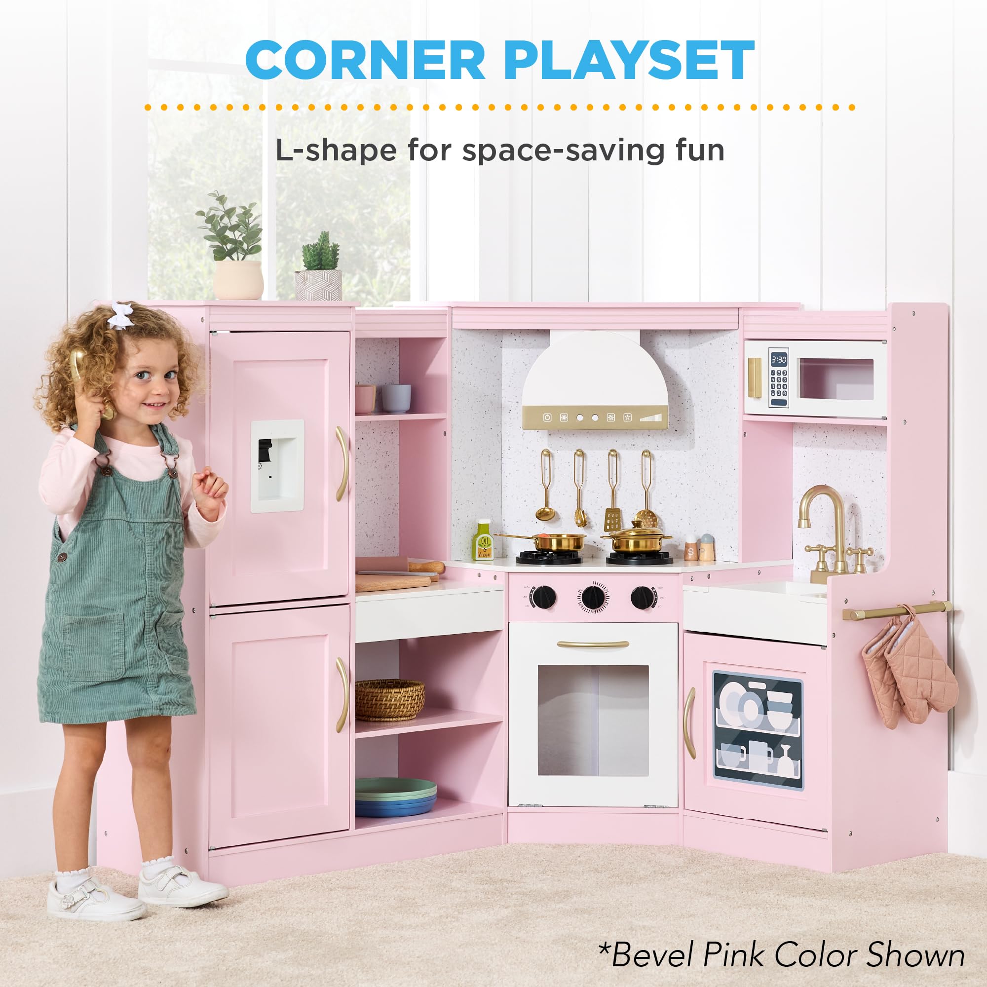 Best Choice Products Pretend Play Corner Kitchen Set - Interactive Wooden Kids Playset with Lights, Sounds, Ice Maker & Hood - White - Perfect for Toddler Role Play, Preschool Learning & Birthday Gifts
