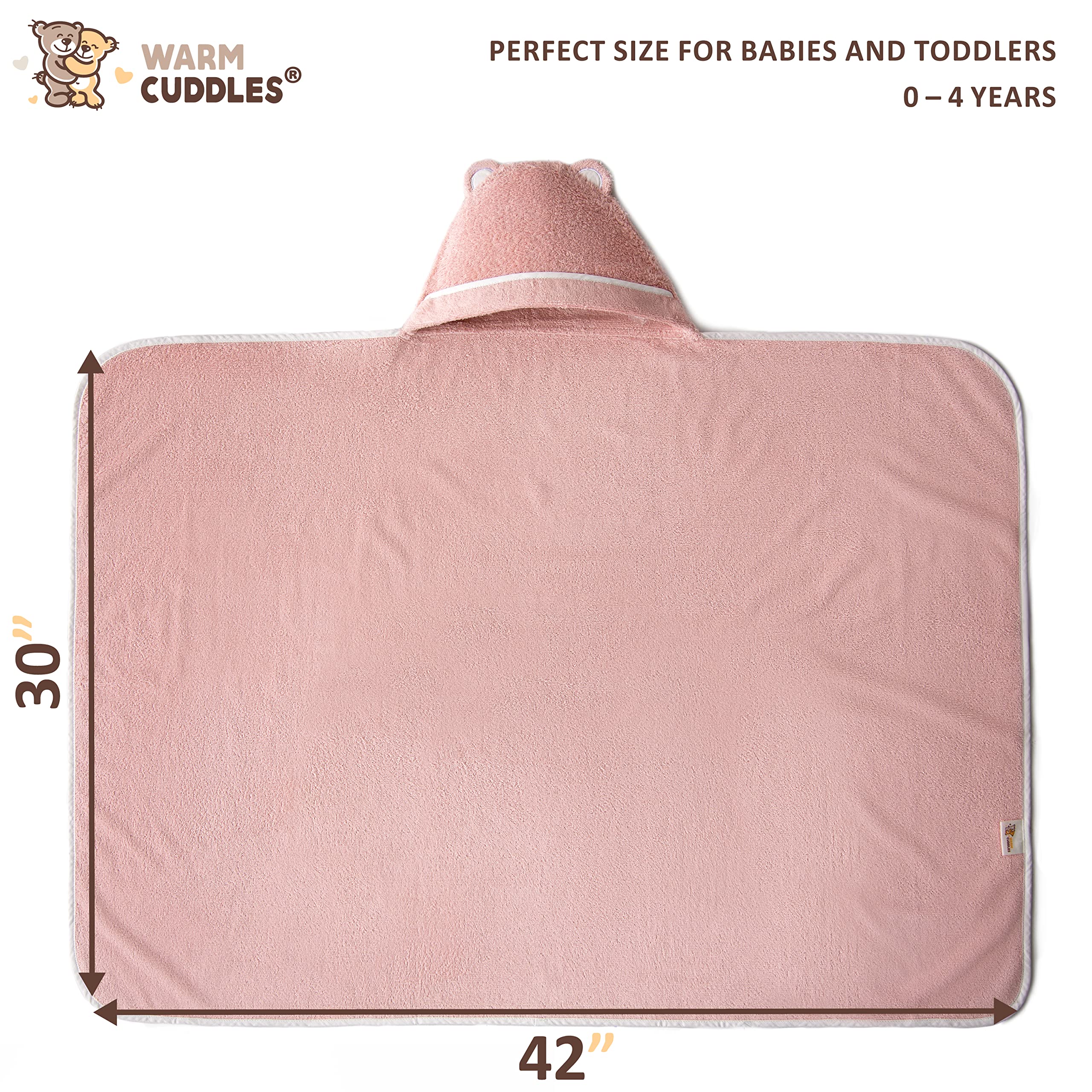 Premium Soft Bamboo Rayon Toddler Hooded Towel - Large Absorbent Baby Bath Towel for Boys & Girls - Ideal for Swimming, Bath Time & Beach (Pink)