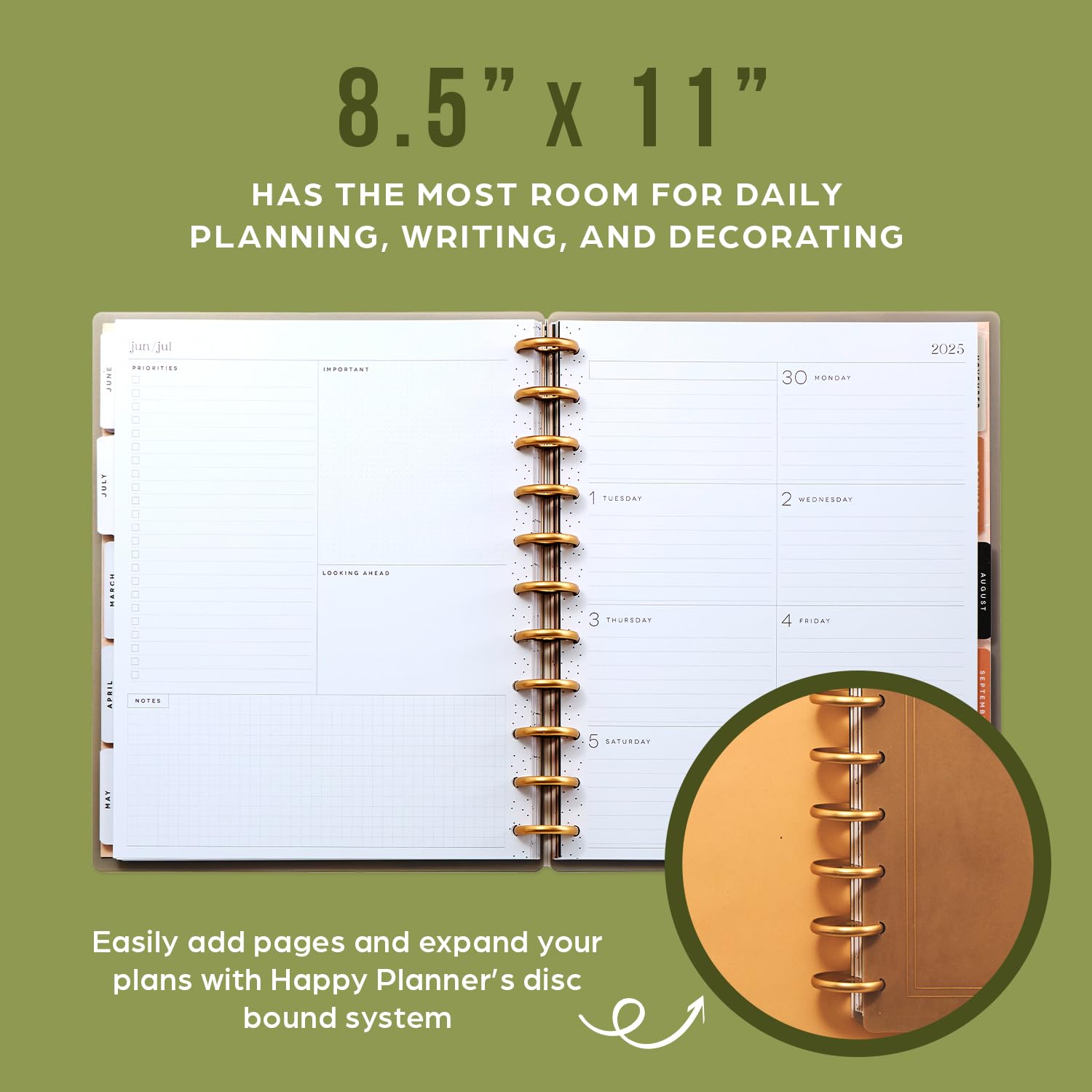 Happy Planner Disc-Bound 12-Month Planner 2025 - Jan-Dec Daily Weekly Monthly Organizer - Big Size 8.5