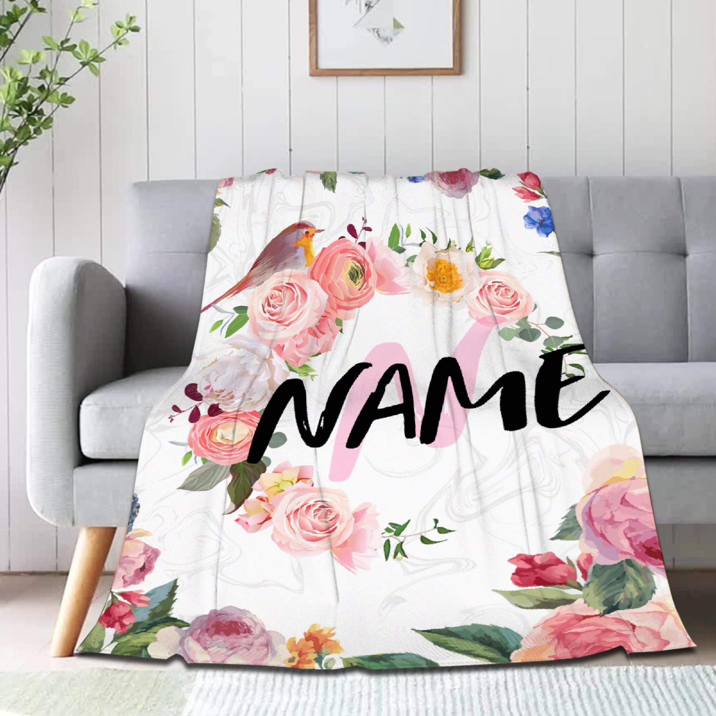 Pindola Personalized Floral Baby Blanket with Name - Super Soft Custom Blanket for Newborn Boys & Girls (90x120cm) - Perfect for Swaddling, Nursery Decor & Family Gifts