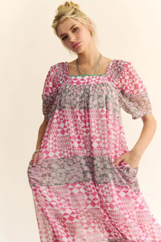 Floral Square Neck Puff Sleeve Maxi Dress for Women - Summer Boho Beach Wedding Guest Dress | Perfect for Vacations, Parties & Date Nights