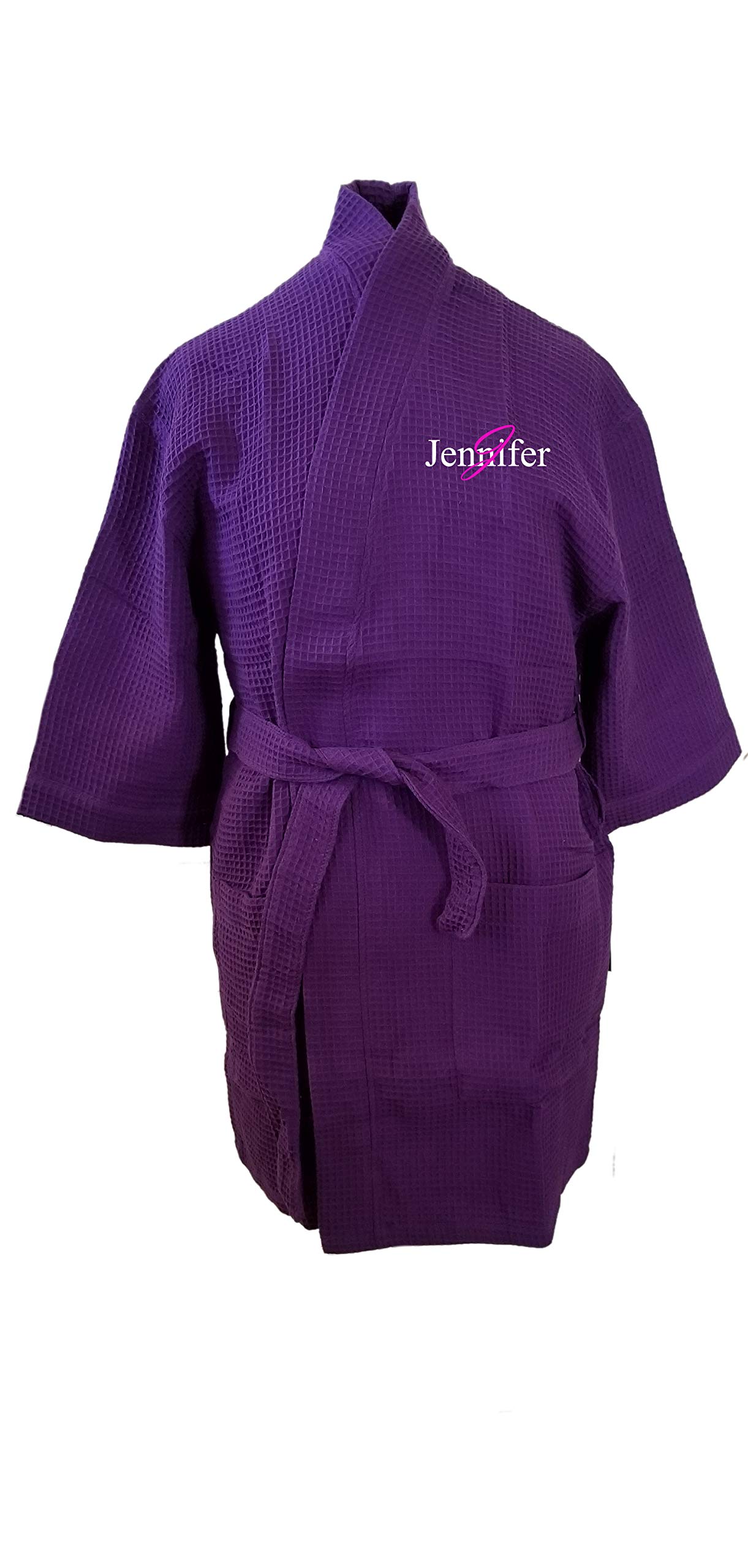 Personalized Monogrammed Cotton Waffle Bathrobe - Custom Short Name & Initial Design - Soft Spa Robe for Women & Men - Perfect for Home, Hotels & Gifts