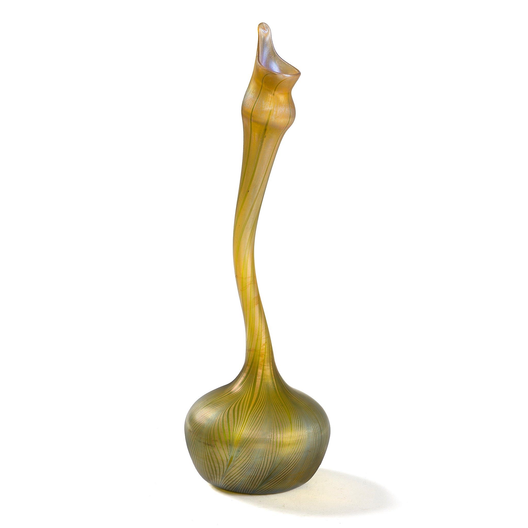 Tiffany Studios New York Handmade Favrile Glass Goose Neck Vase - Elegant Home Decor for Living Room, Dining Table & Office Desk
