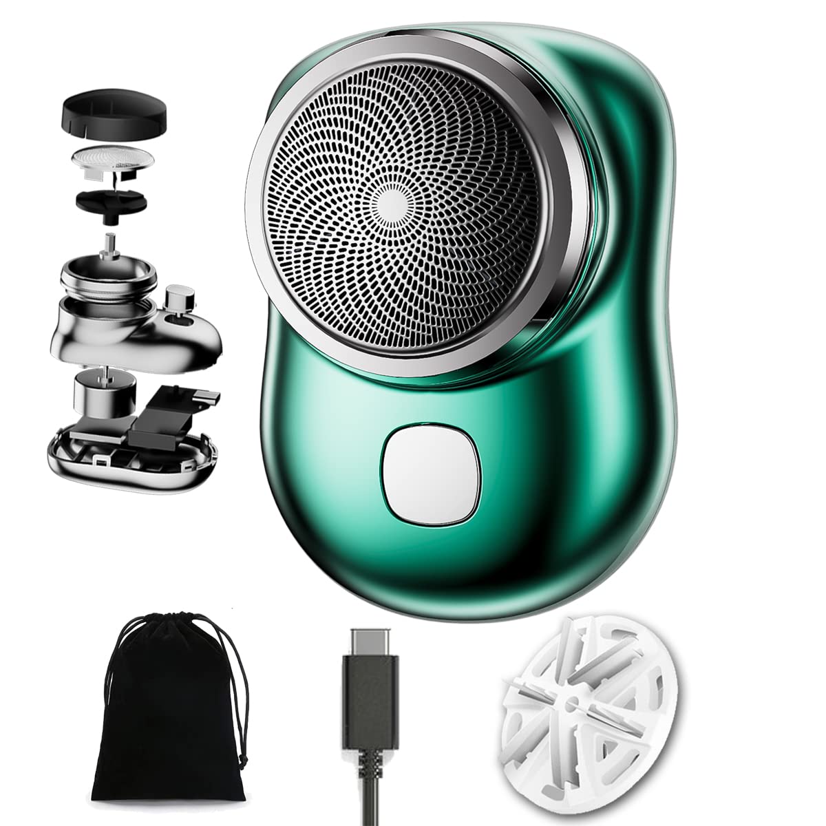 Portable Cordless Electric Shaver for Men - Rechargeable Mini Shaver for Bald Head & Grooming, Lightweight Travel Shaver Kit (2pc, Green) - Perfect Gift for Father, Business Travel & Daily Shaving