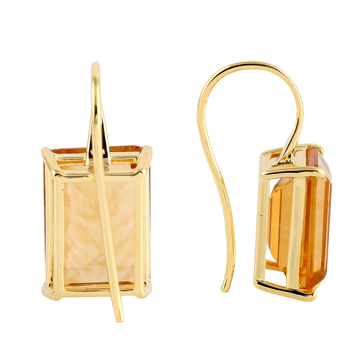 14K Yellow Gold Emerald Cut Citrine Gemstone Ear Hook Earrings – Elegant Dangle Earrings for Women, Perfect for Parties, Weddings & Special Occasions