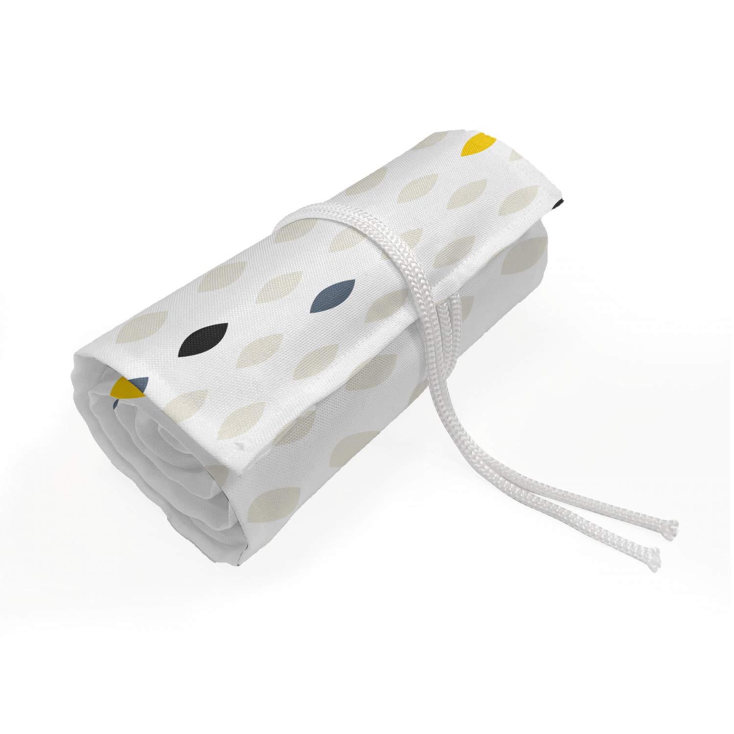 Ambesonne Modern Pencil Case Wrap Roll Holder - Geometric Polka Dot Tear Drop Pattern Canvas Pencil Organizer with 48 Loops, Grey White Yellow | Durable & Portable for Artists, Students & Office Use | Perfect for Travel, School & Art Supplies Storage