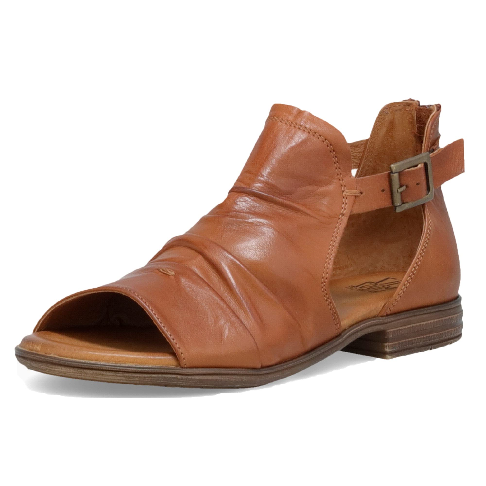 Miz Mooz Dipper Women's Leather Sandals - Peep Toe Buckle Strap Open Side Sandals for Summer, Beach & Casual Outings