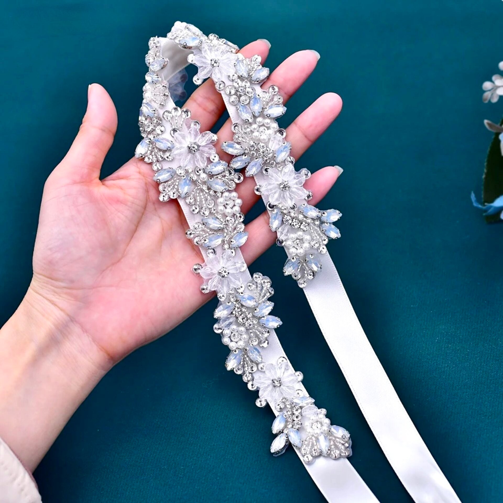 Dakota Pearl & Opal Bridal Belt - Elegant Wedding Sash for Brides, Bridesmaids & Formal Events - Perfect for Ceremonies, Receptions & Photo Shoots