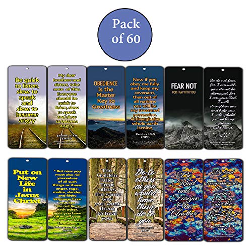 60 Pack Inspirational Bible Bookmarks - Life Changing Wisdom from God for Sunday School, Church Ministries, Women & Men - Perfect for Bible Study, Gifts & Spiritual Encouragement