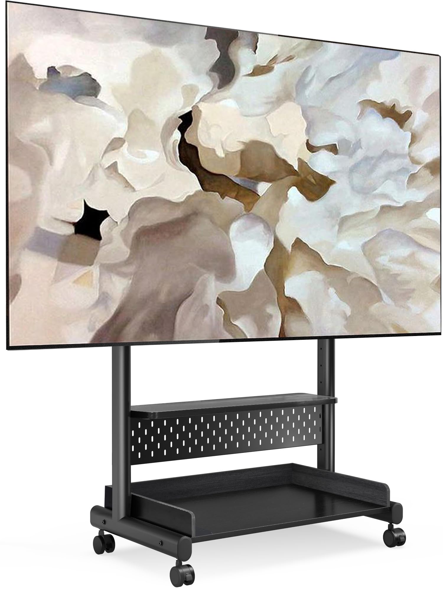 FITUEYES Rolling TV Stand for 40-85 Inch TVs - Mobile Floor TV Cart with Wheels & Wooden Shelf, Supports Up to 132 lbs - Perfect for Living Room, Bedroom, Office, or Dorm Room Entertainment Setup
