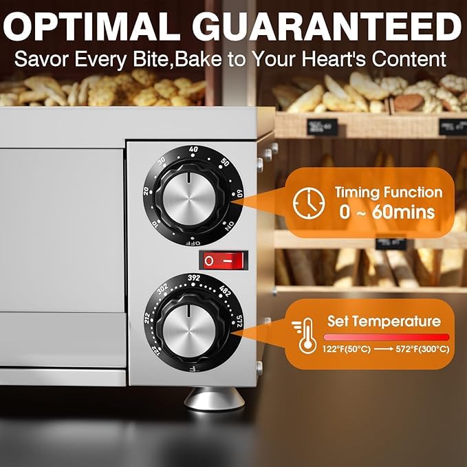 Commercial Stainless Steel Countertop Electric Pizza Oven for Home - Fast Baking Indoor Pizza Maker with Removable Crumb Tray | Perfect for Family Gatherings, Parties & Restaurant-Style Pizza at Home