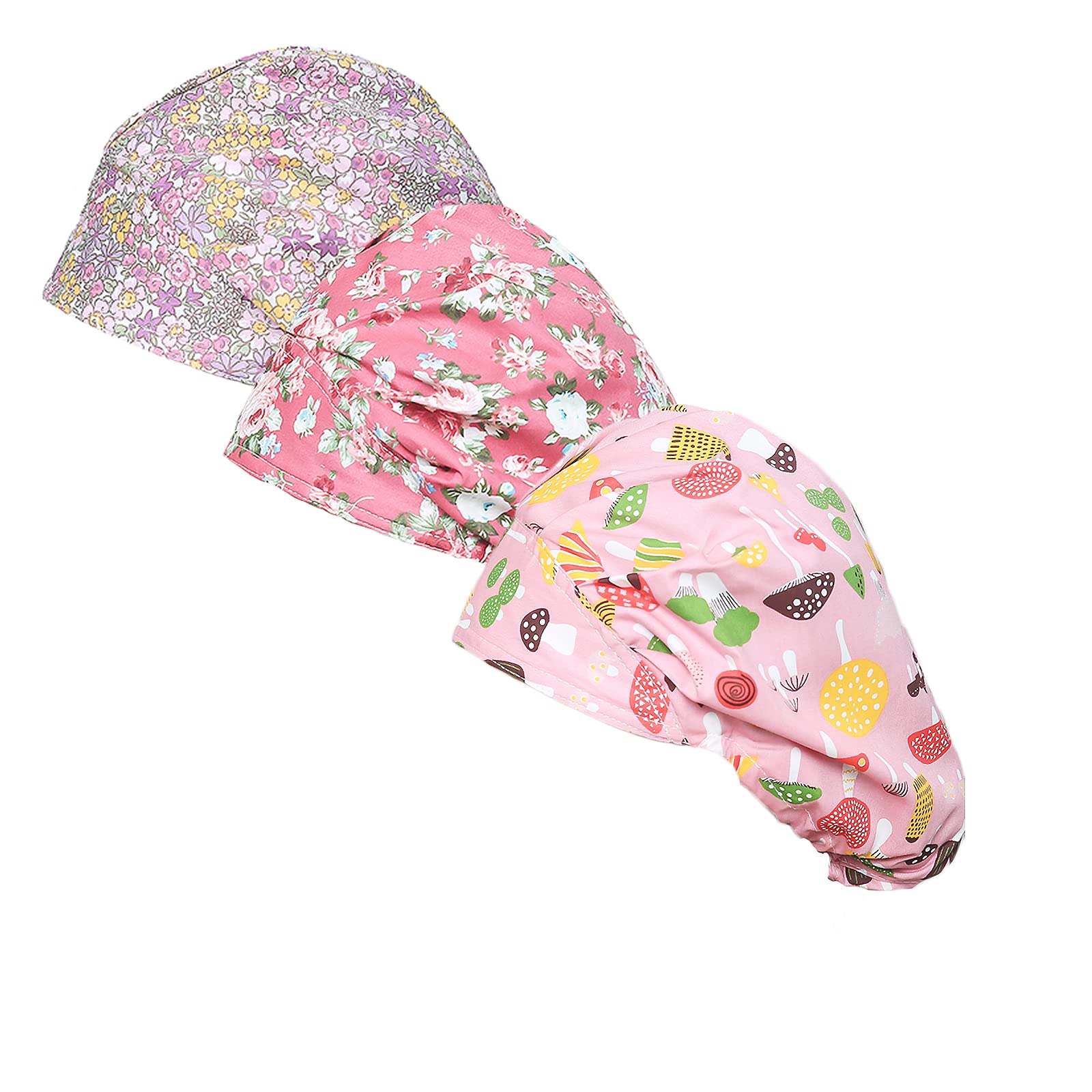 DREYOLIFE 3-Pack Cotton Bouffant Caps with Sweatband - Breathable & Comfortable Hair Covers for Nurses, Chefs, Tattoo Artists & Salon Professionals
