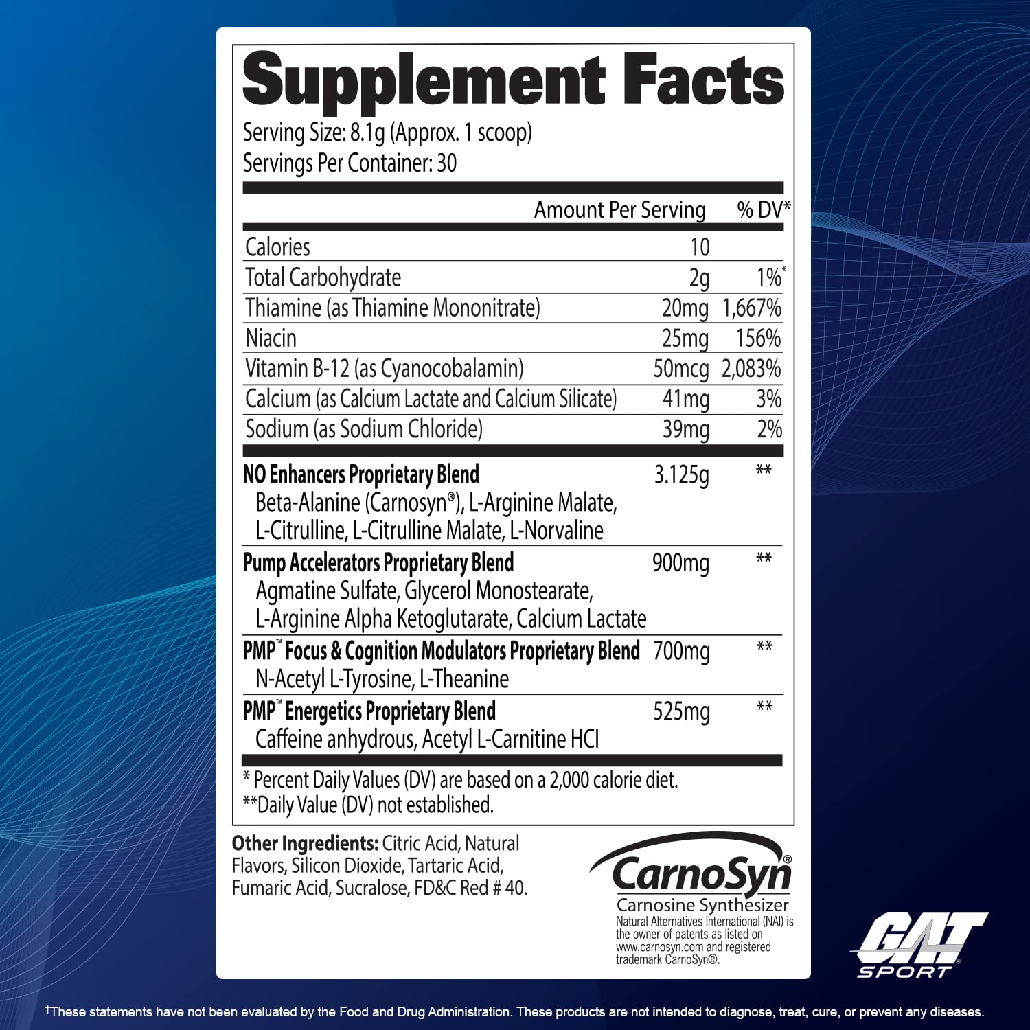 GAT SPORT PMP Peak Muscle Performance Pre-Workout Powder - 30 Servings Fruit Punch Flavor for Energy & Focus - Ideal for Gym, Bodybuilding & Fitness Training