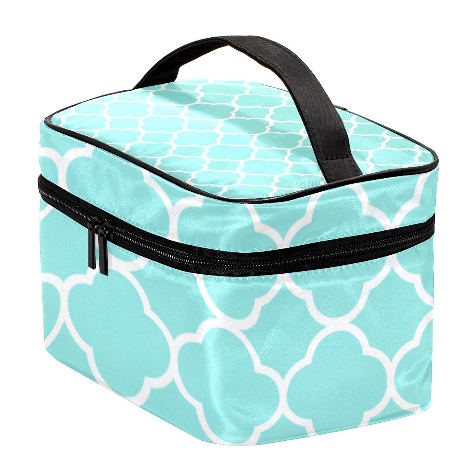 Aqua Green Quatrefoil Pattern Large Travel Makeup Bag - Waterproof Cosmetic Organizer Case with Zipper for Women & Girls | Perfect for Vacation, Gym, Business Trips & Daily Essentials Storage