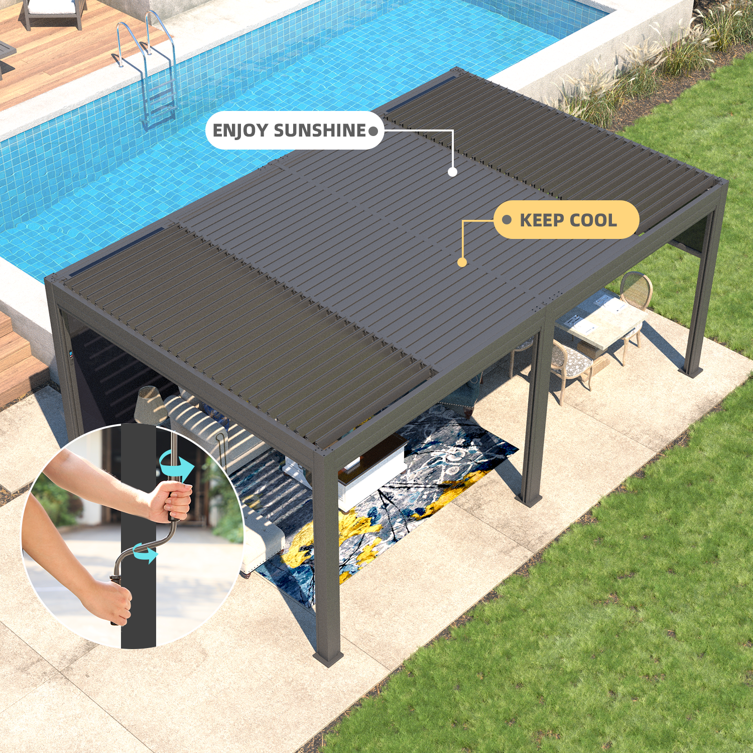 12x20 Black Pergola with Remote Control Shade & LED Lights - Outdoor Patio Cover for Backyard, Garden, and Deck - Perfect for Entertaining, Relaxing, and Outdoor Dining