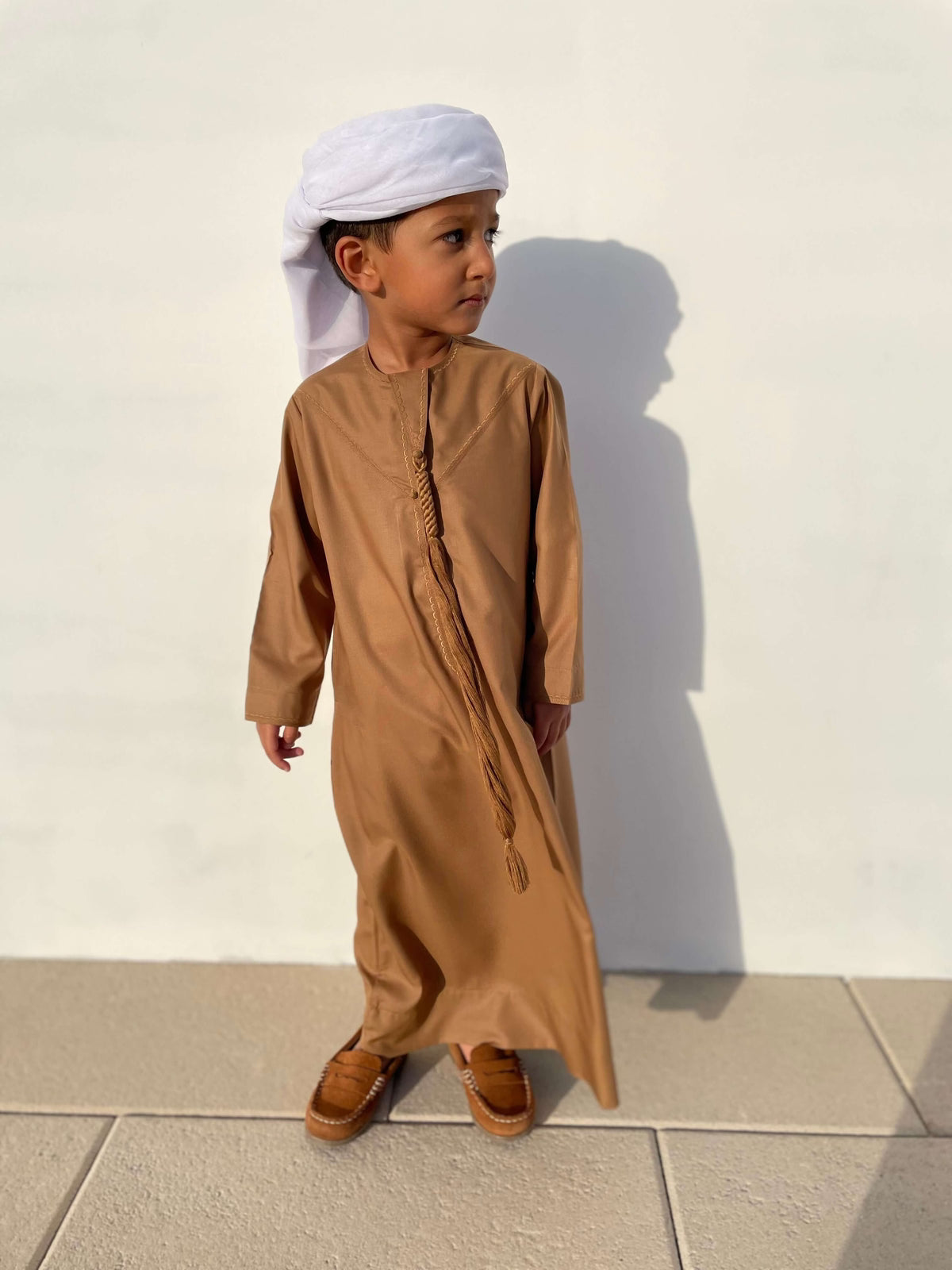 Emirati Mustard Baby Jubba - Traditional Arabic Dress for Infants - Perfect for Eid, Weddings & Special Occasions