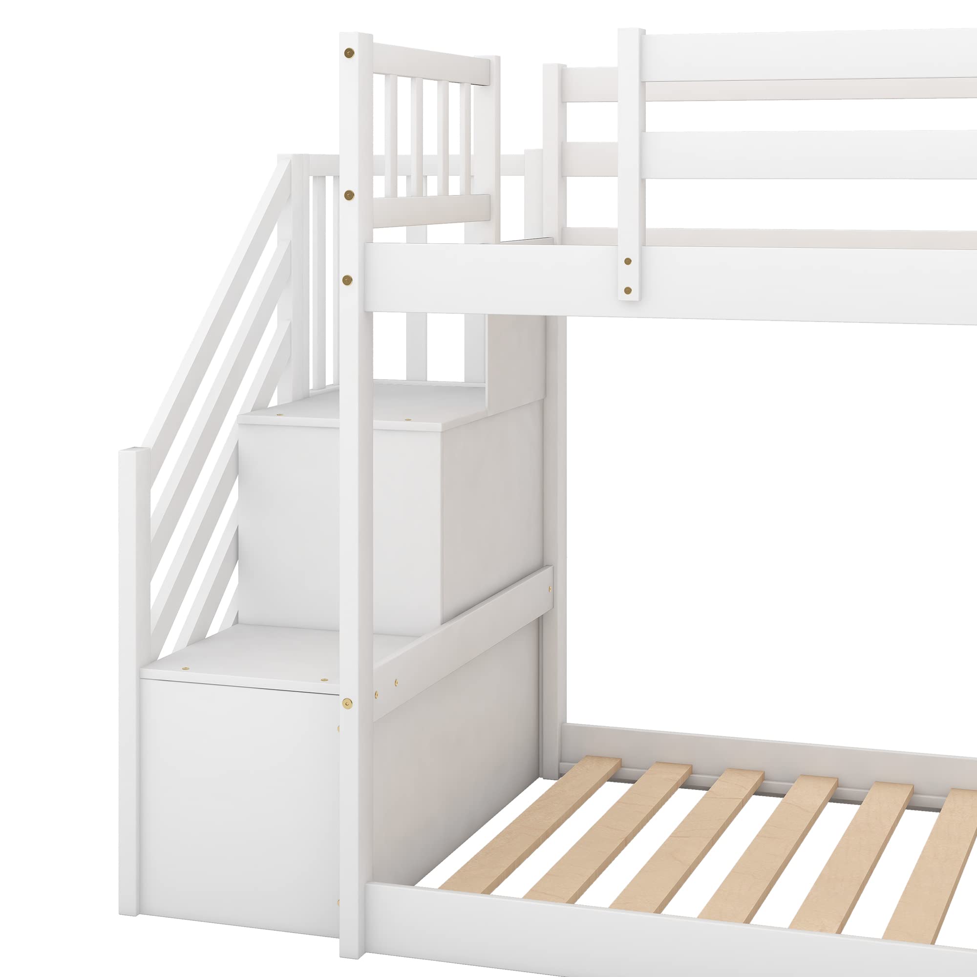 Harper & Bright Designs Twin Bunk Bed for Kids - Wooden Low Bunk Bed with Slide & Stairway - White - Perfect for Kids' Bedroom, Playroom & Space-Saving Solutions