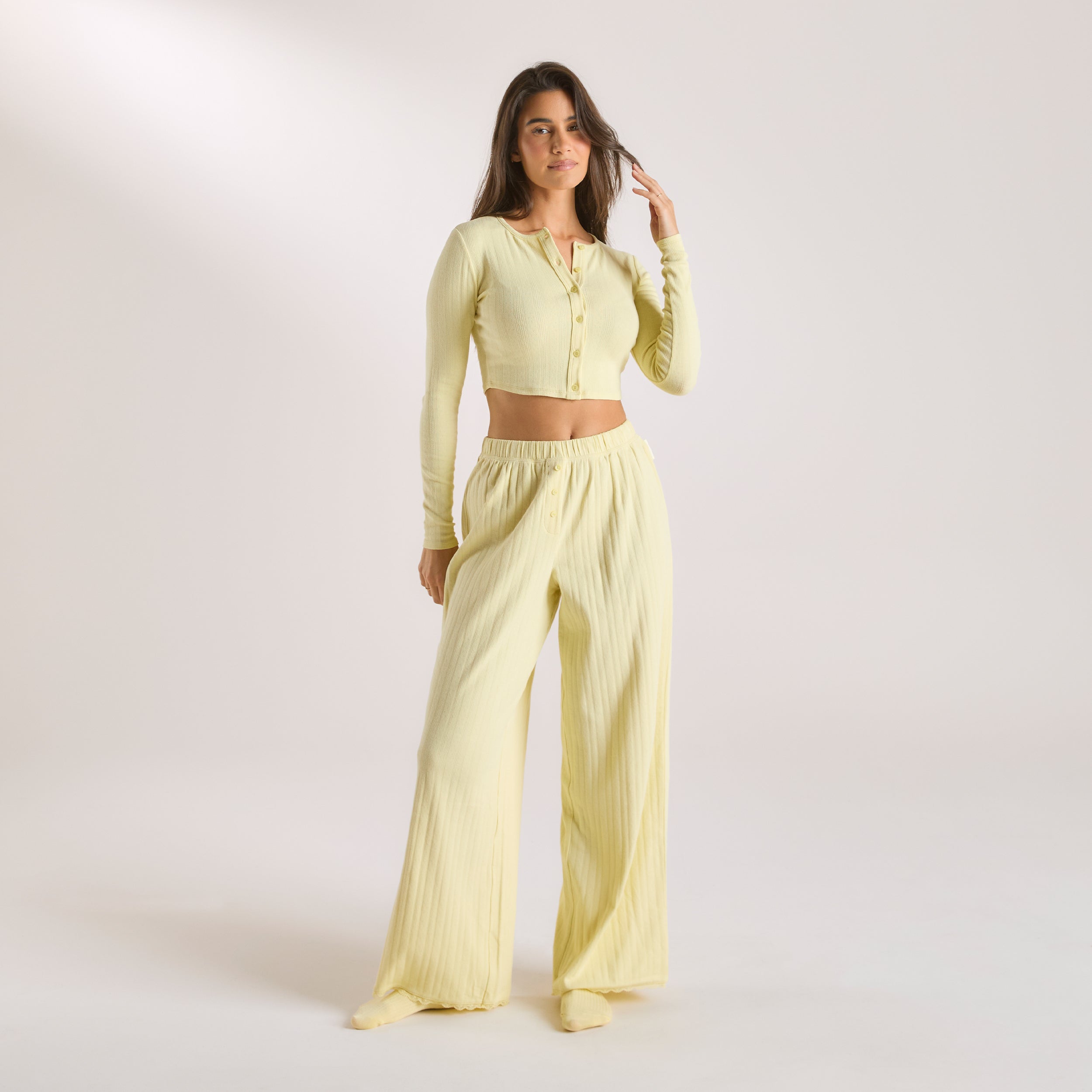 Buttercup Yellow Pointelle Cardigan for Women - Lightweight Knit Open Front Sweater - Perfect for Spring & Fall Layering, Office Wear, and Casual Outfits