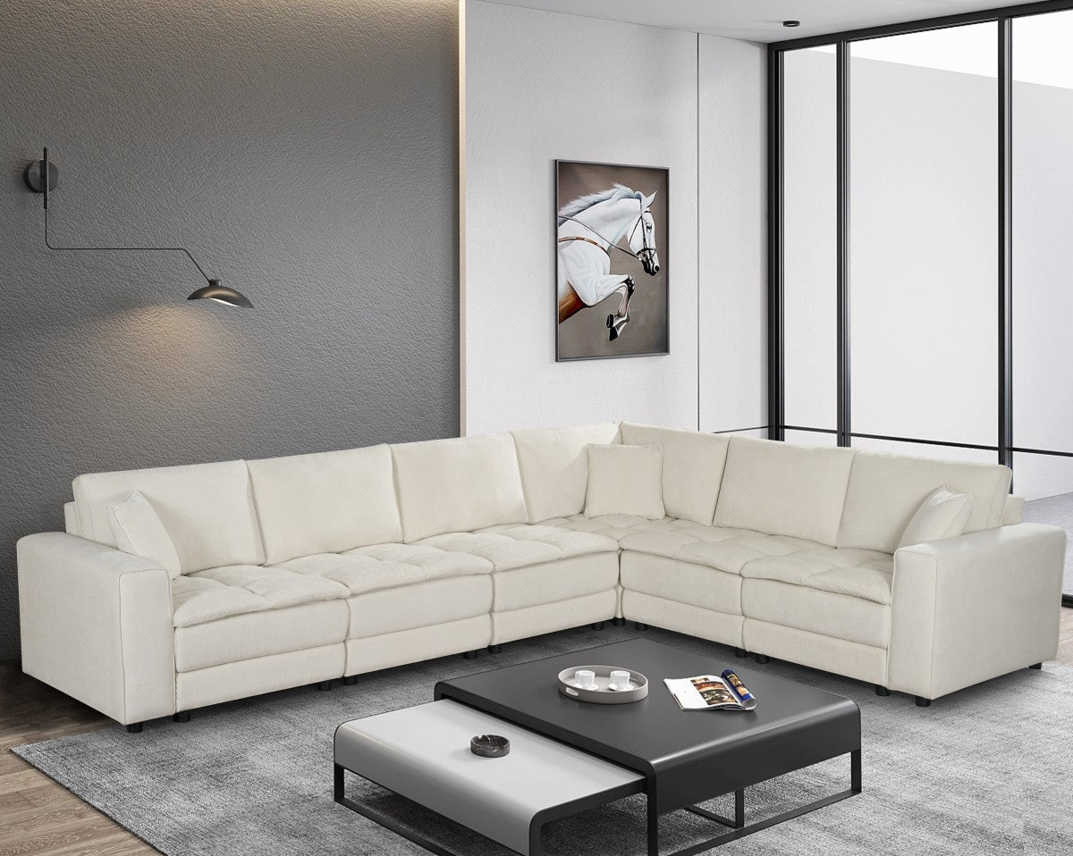 Modern Akira Beige Modular Sectional Sofa - Customizable Living Room Furniture for Small Spaces & Apartments