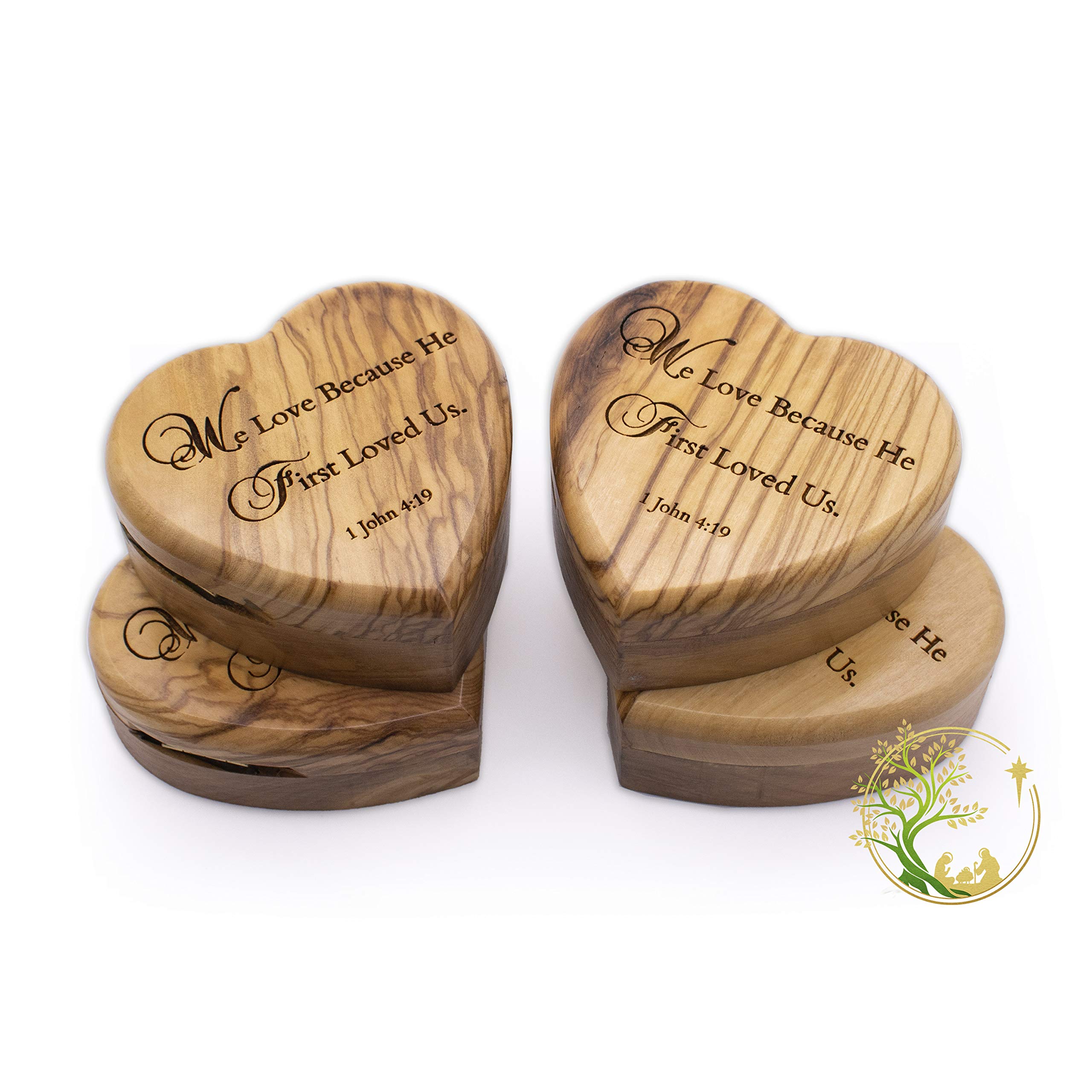 Heart-Shaped Wedding Ring Box - Olive Wood Keepsake for Ceremonies & Baptism