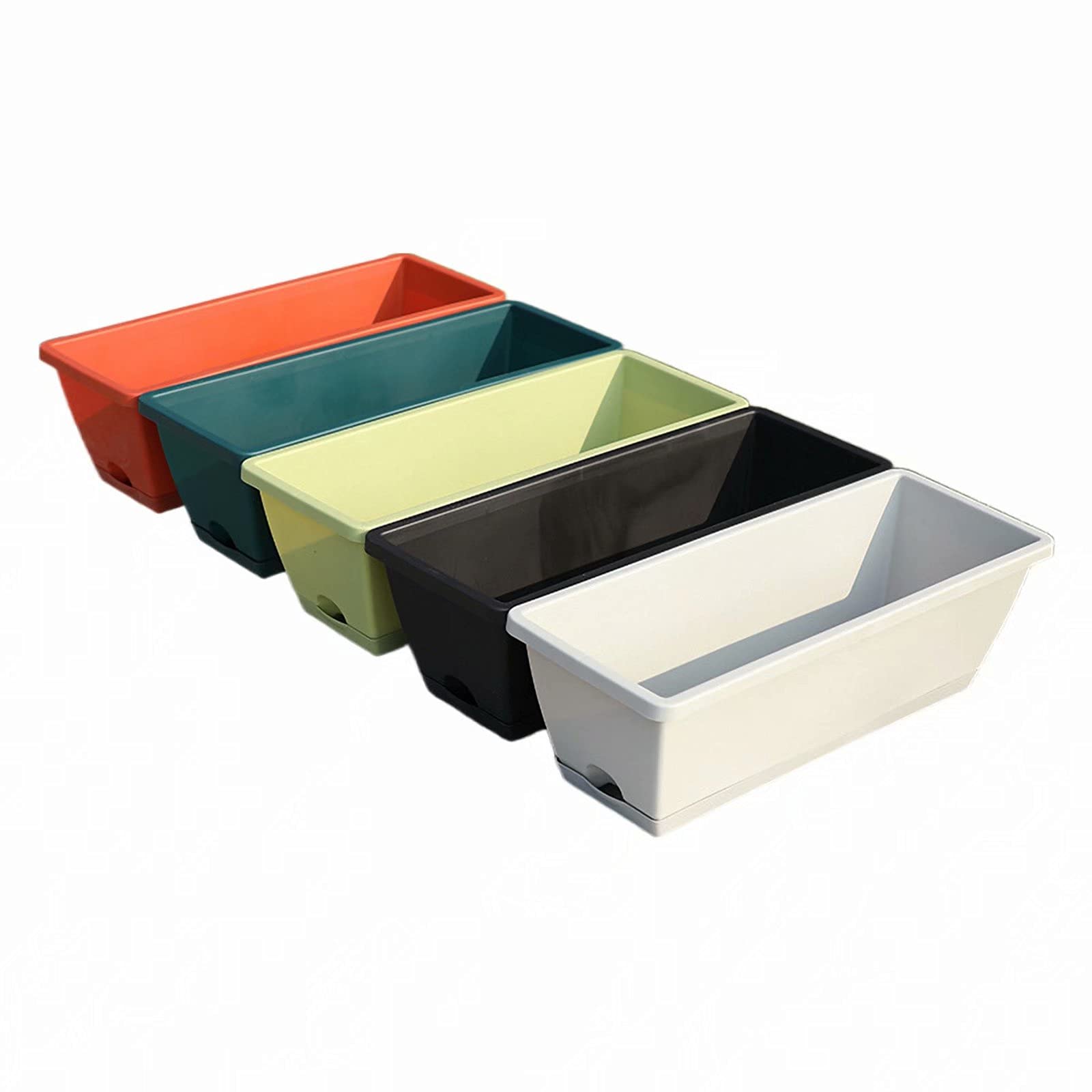 14 Inch Plastic Flower Box Planter - Rectangular Window Box with Drainage Tray, Green - Perfect for Indoor/Outdoor Plants, Balcony & Window Sill Decor
