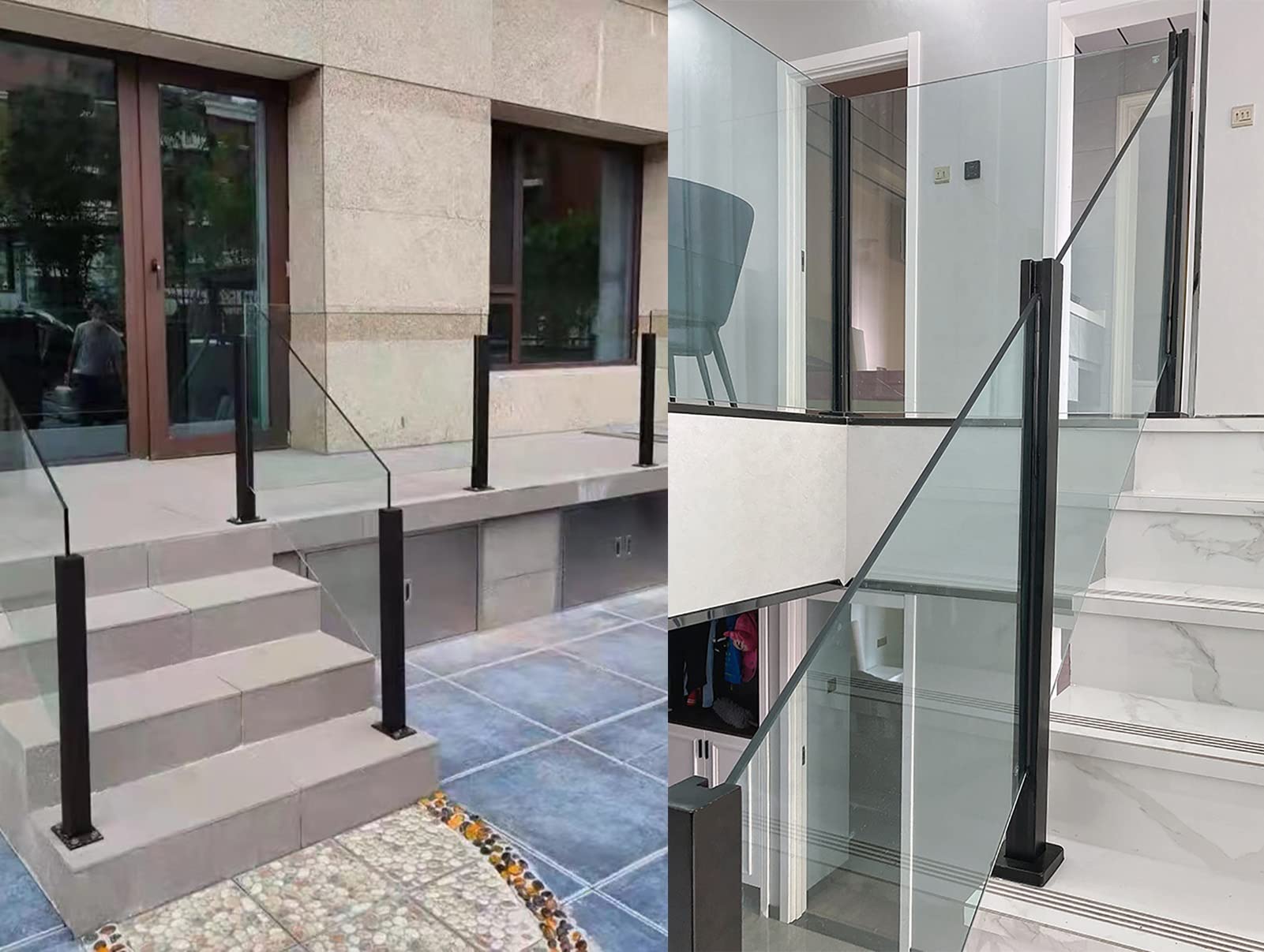 Heavy Duty Black Square Glass Railing Posts with Screws - MBROS Balcony Deck Stair Glass Balustrade Post for Patio, Loft, Platform & Garden - Perfect for Modern Outdoor Railings, Staircase Safety & Decorative Balcony Fencing