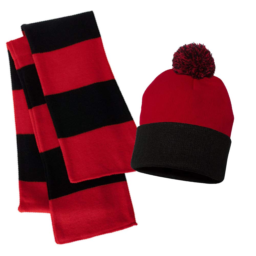 Unisex Rugby Stripe Scarf & Beanie Hat Set - Warm Winter Accessories for Men & Women - Perfect for College, Outdoor Sports & Cold Weather Fashion