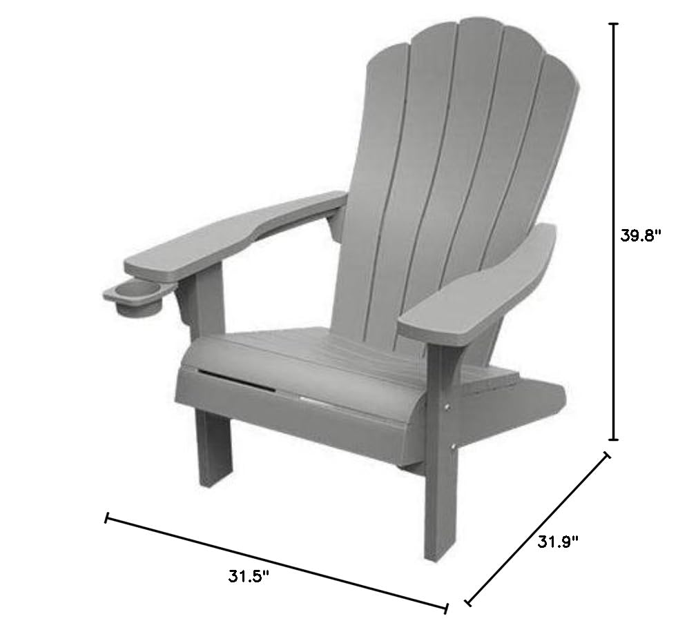 Keter Outdoor Patio Garden Deck Furniture Resin Adirondack Chair with Built-in Cup Holder - Weather-Resistant Grey Lounge Chair for Backyard, Poolside & Beach Relaxation