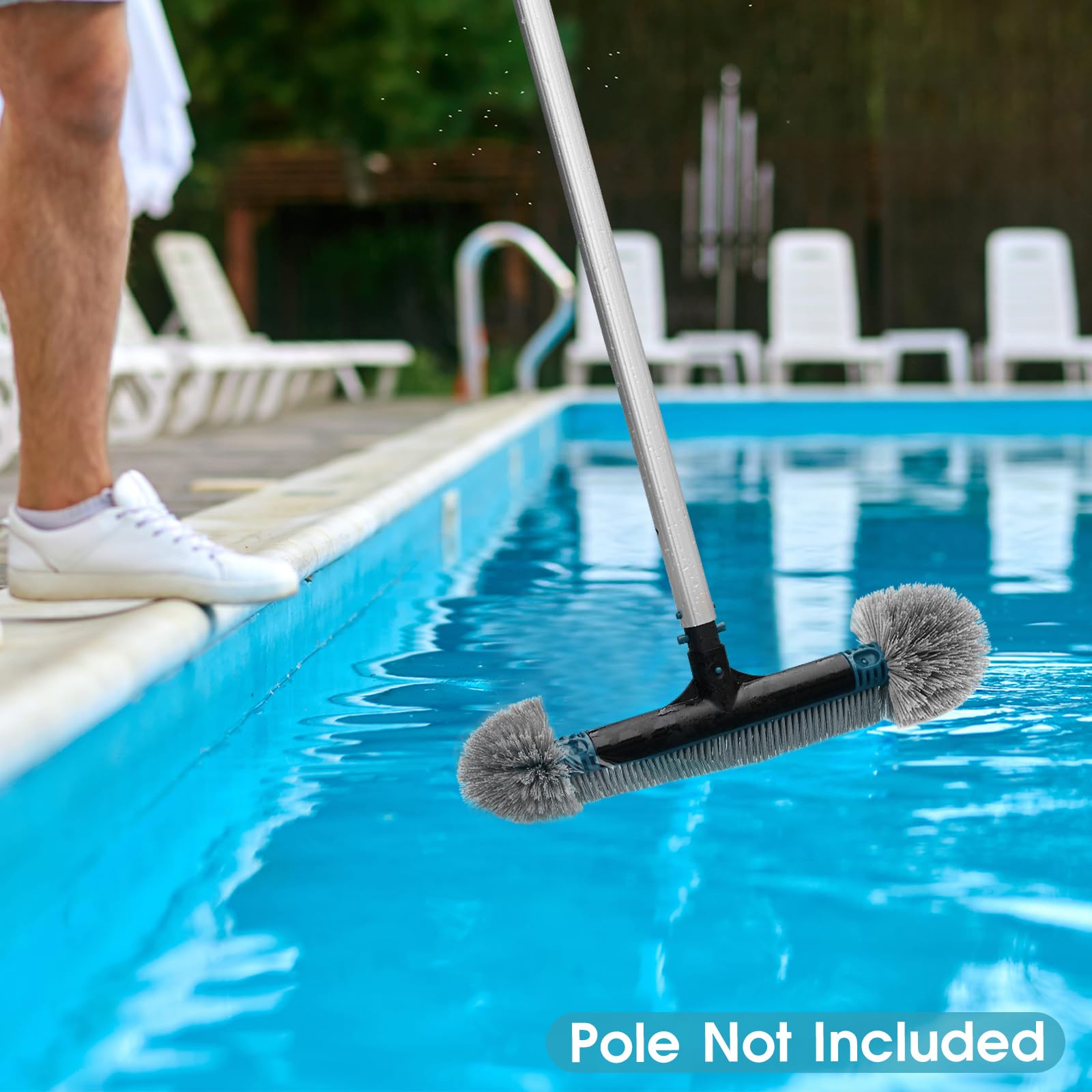 20'' Pool Brush Head with Durable Nylon Bristles - Detachable Swimming Pool Cleaning Brush for Walls, Steps & Corners - EZ Clip Aluminum Handle - Perfect for Inground & Above Ground Pools