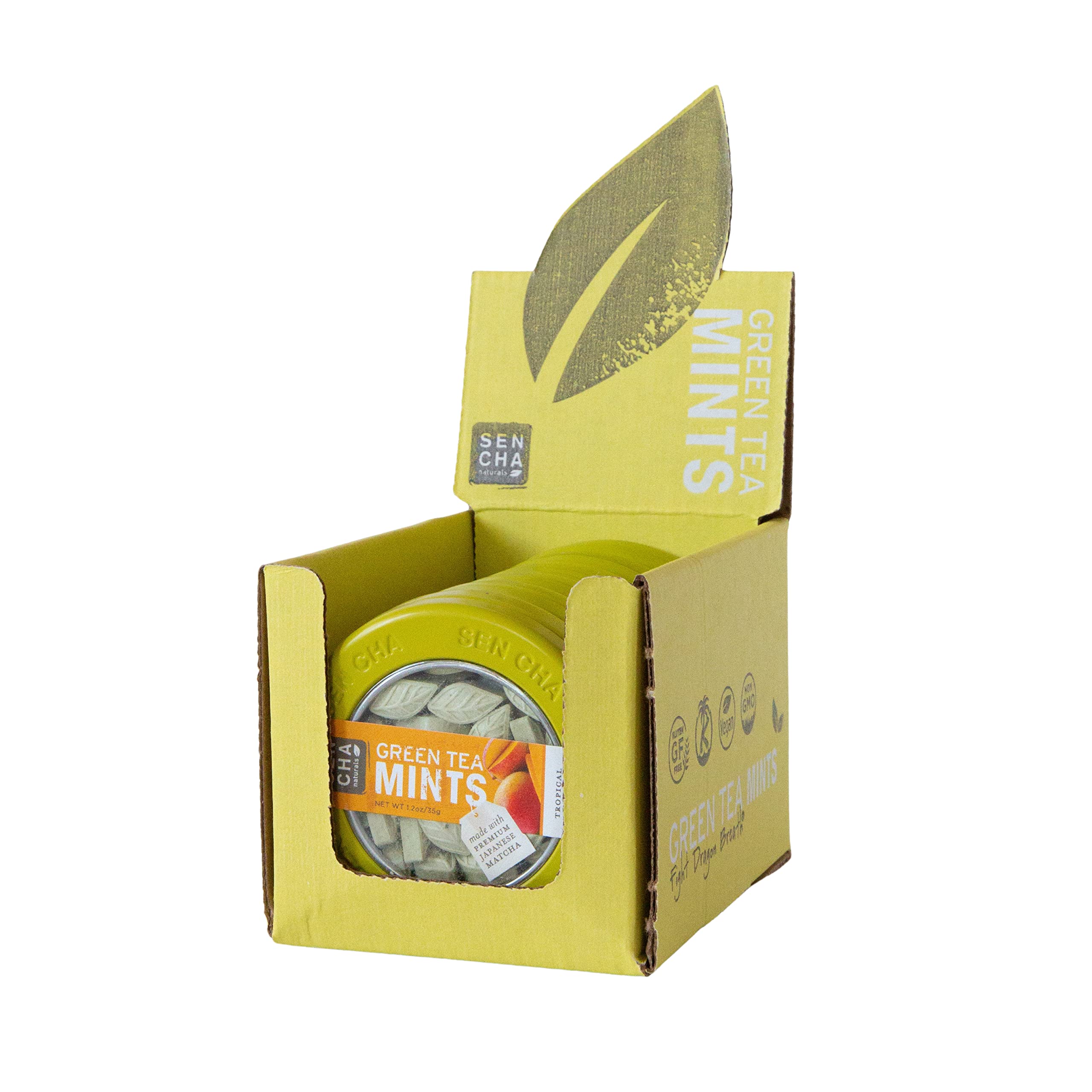 SEN CHA Naturals Green Tea Mints - Tropical Mango Flavor, 1.2 oz (Pack of 6) | Refreshing Breath Mints with Antioxidant Benefits | Perfect for Travel, Office & After Meals