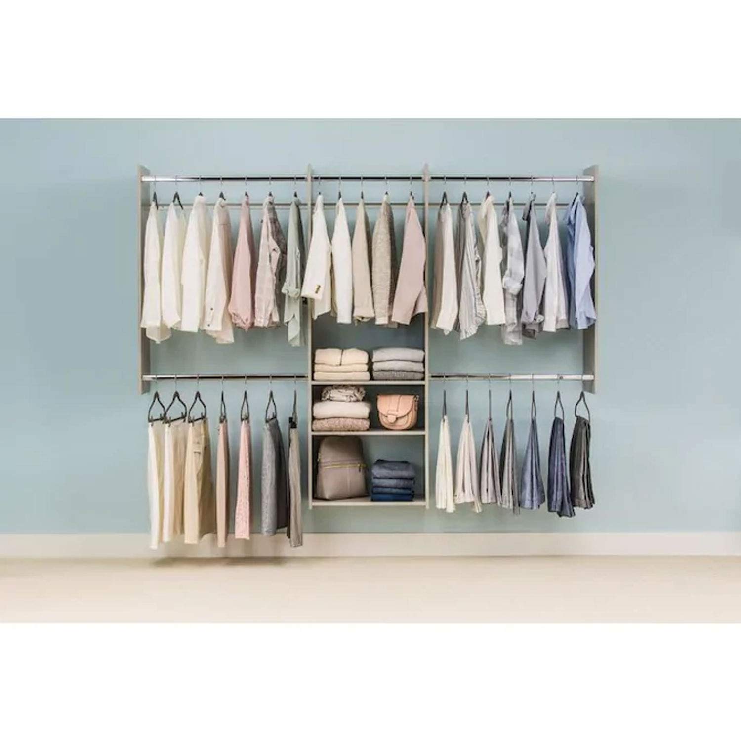 Easy Track OK1460-CG Deluxe Wall Mounted Closet Organizer System Kit - Adjustable Shelves & Hanging Rods for Wardrobe Storage, Weathered Grey - Perfect for Bedroom, Closet & Laundry Room Organization