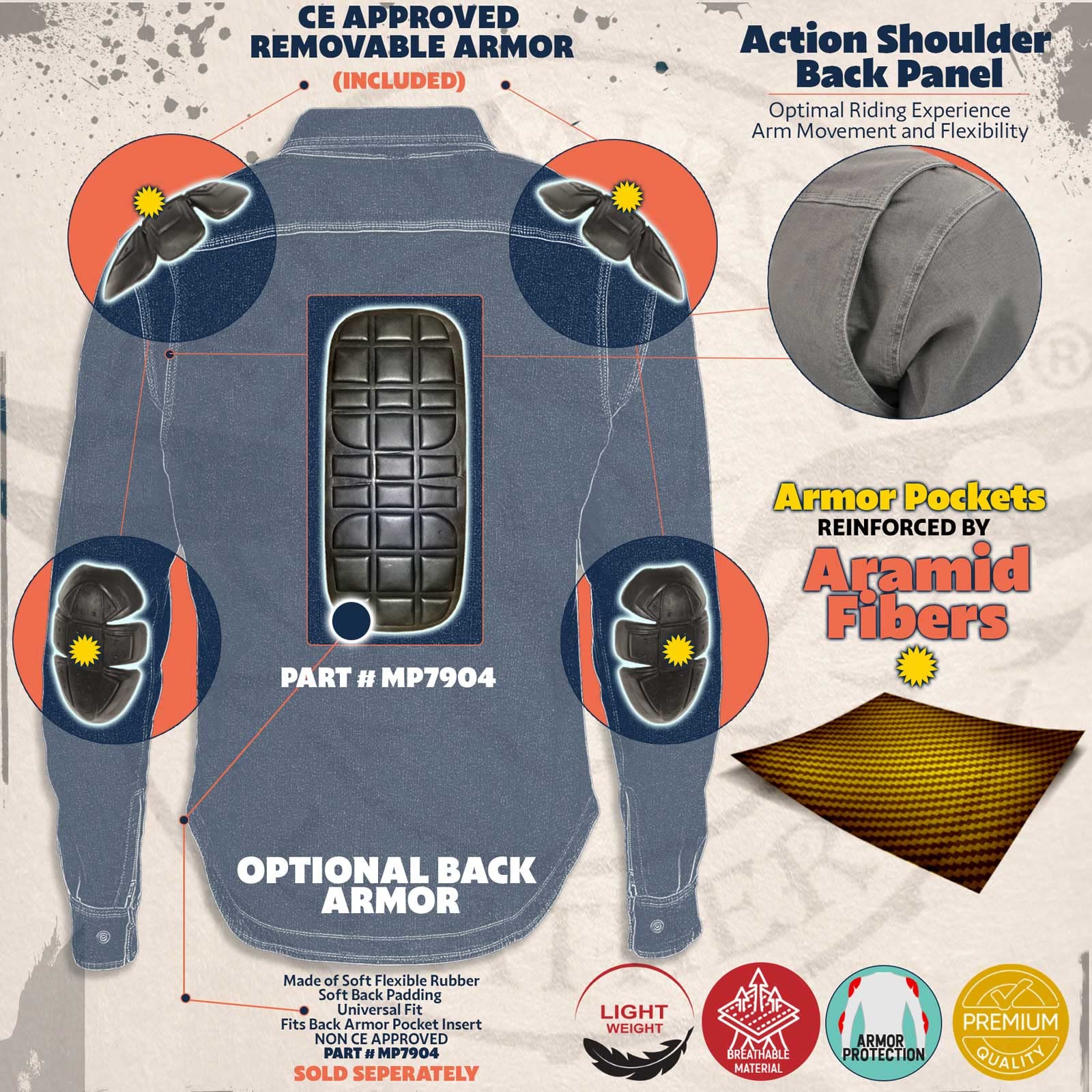 Milwaukee Leather MPM1630 Men's Armored Flannel Shirt with Aramid DuPont Fibers - Motorcycle Riding Gear for Safety & Comfort