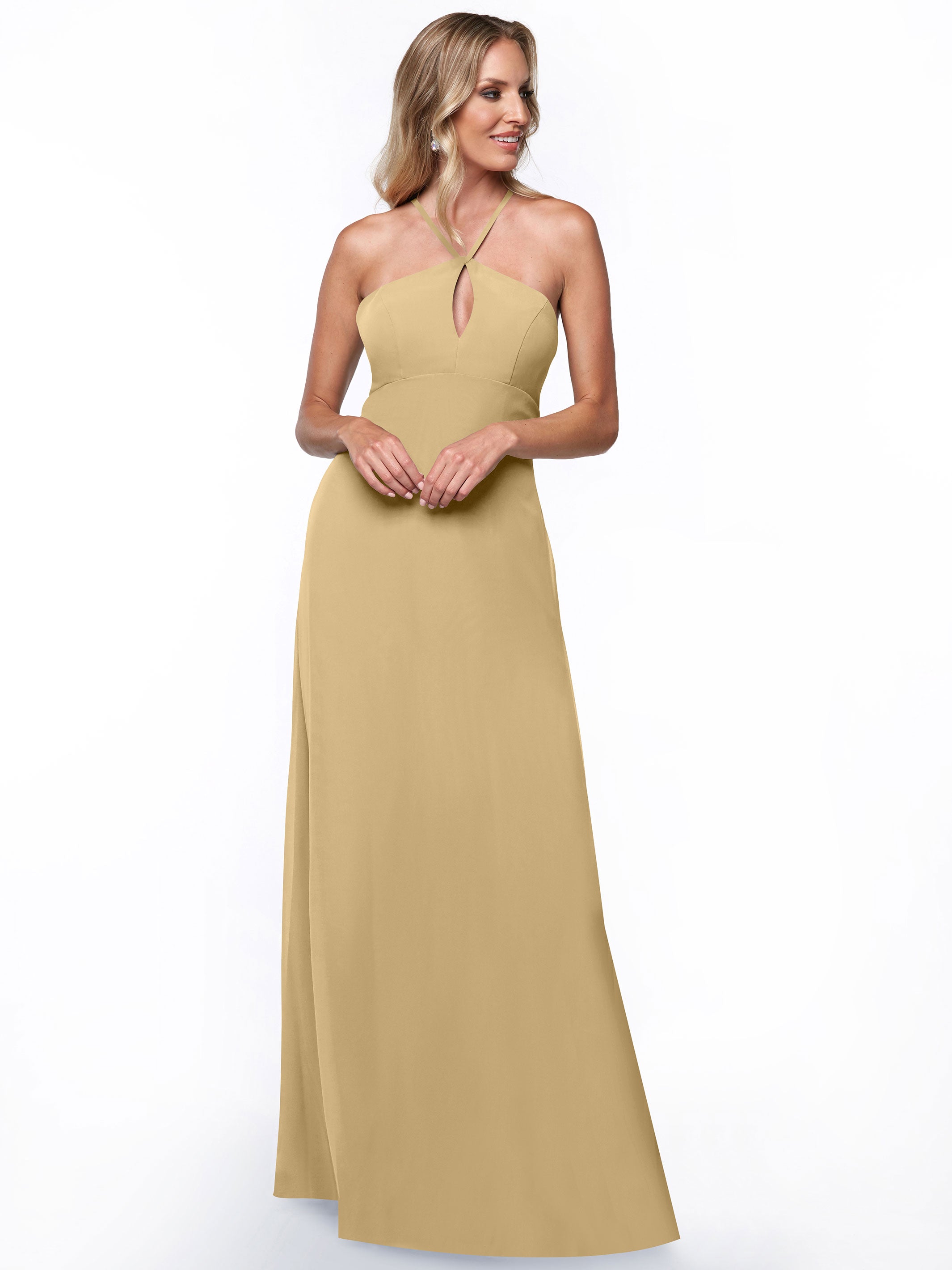 Elegant A-Line Chiffon Bridesmaid Dress with Keyhole Halter Neckline - Perfect for Weddings, Formal Events & Special Occasions