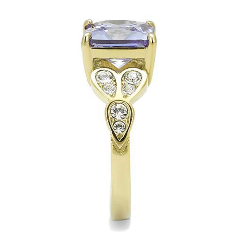 WildKlass Gold IP Stainless Steel Ring with AAA CZ Amethyst for Women - Perfect for Parties & Gifts