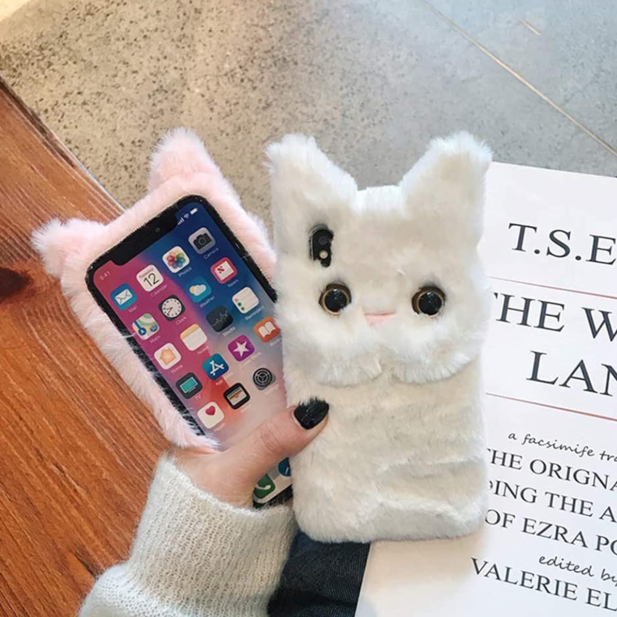 Cute Cat Phone Case for iPhone 13 Mini - Soft Fluffy Furry Plush Protective Cover with TPU Shockproof & Anti-Scratch Shell - Pink Winter Warm Case | Perfect Gift for Cat Lovers, Great for Daily Use & Outdoor Activities