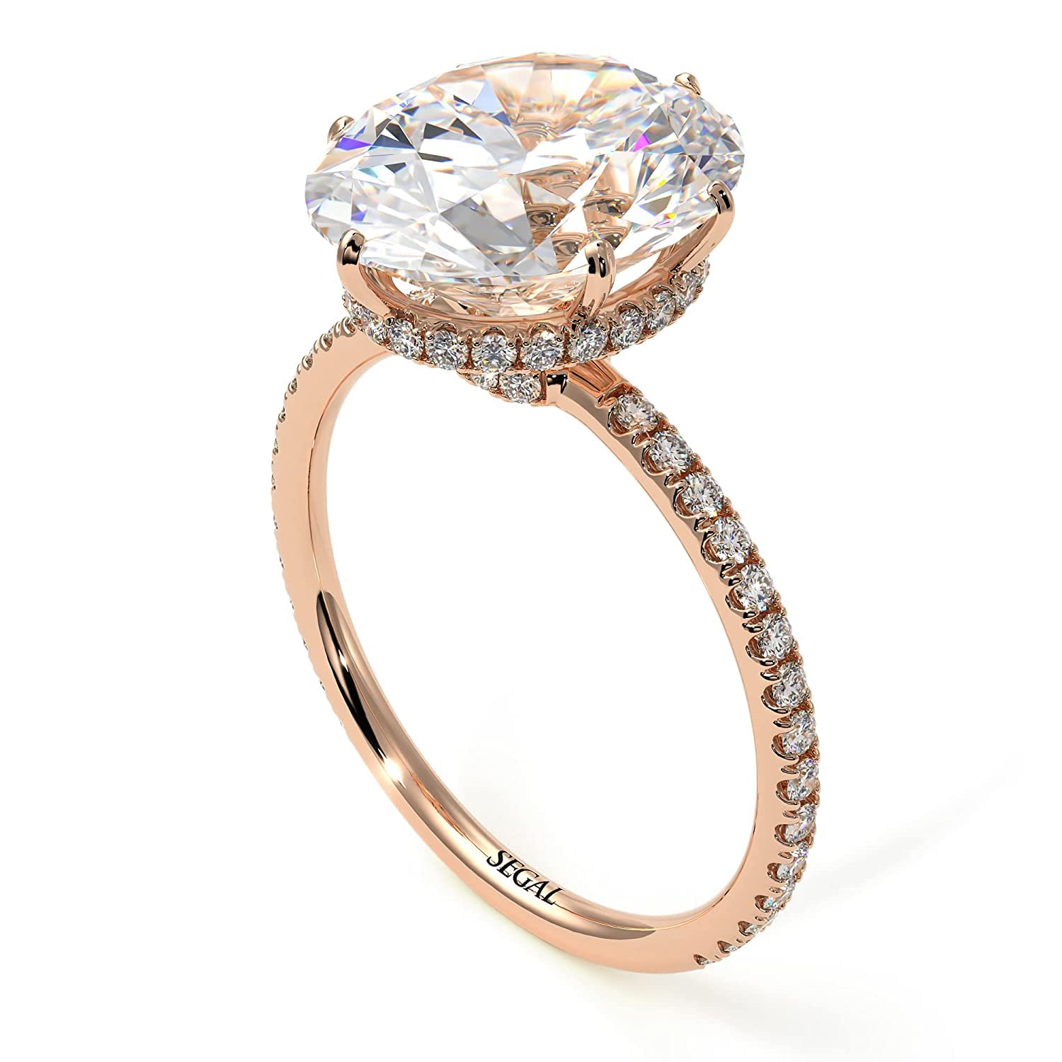 14K-18K Rose Gold Oval Diamond Engagement Ring with Hidden Halo | Premium Moissanite Gemstone | Unique Wedding Jewelry for Proposals & Anniversaries