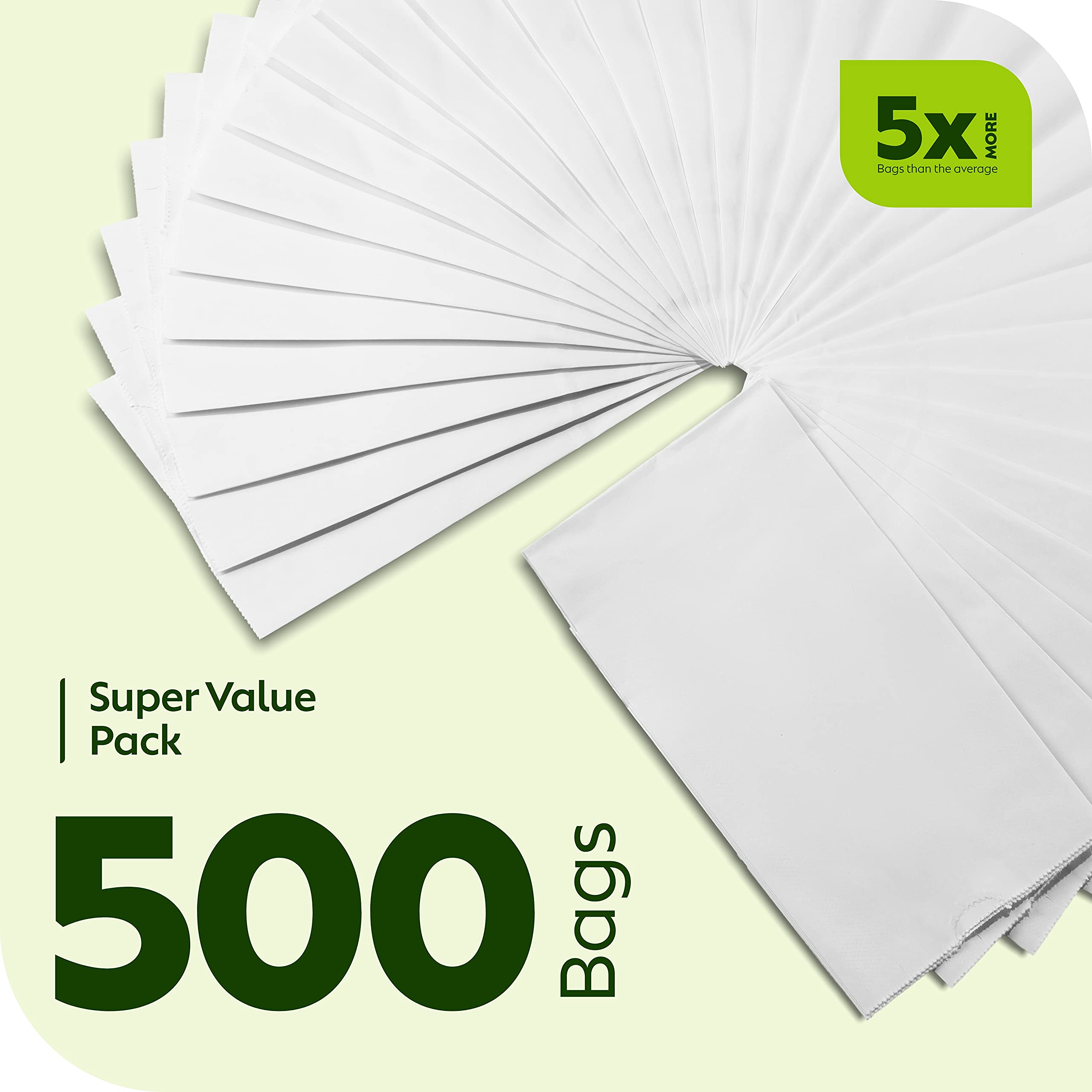 Durable 3 Lb Kraft Paper Bags Bulk Pack - 500 Count White Lunch Bags for Snacks, Sandwiches, Pastries, Popcorn & Grocery Storage - 4.75 x 2.93 x 8.56 Inches - Perfect for Parties, Picnics, Bakeries & Takeout Food Packaging