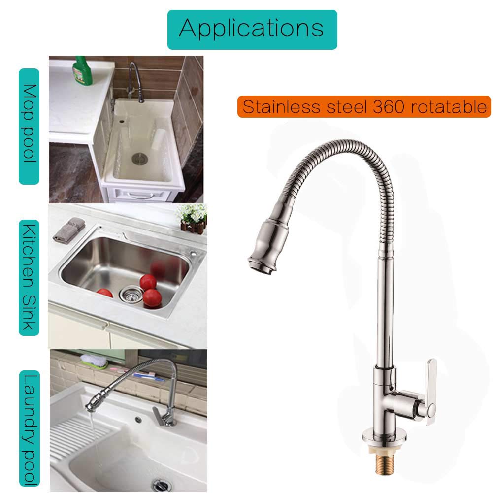 Stainless Steel Single Hole Single Lever Kitchen Sink Faucet with Flexible Gooseneck - Deck Mounted for Modern Kitchens | Perfect for Washing Dishes, Filling Pots & Daily Kitchen Tasks