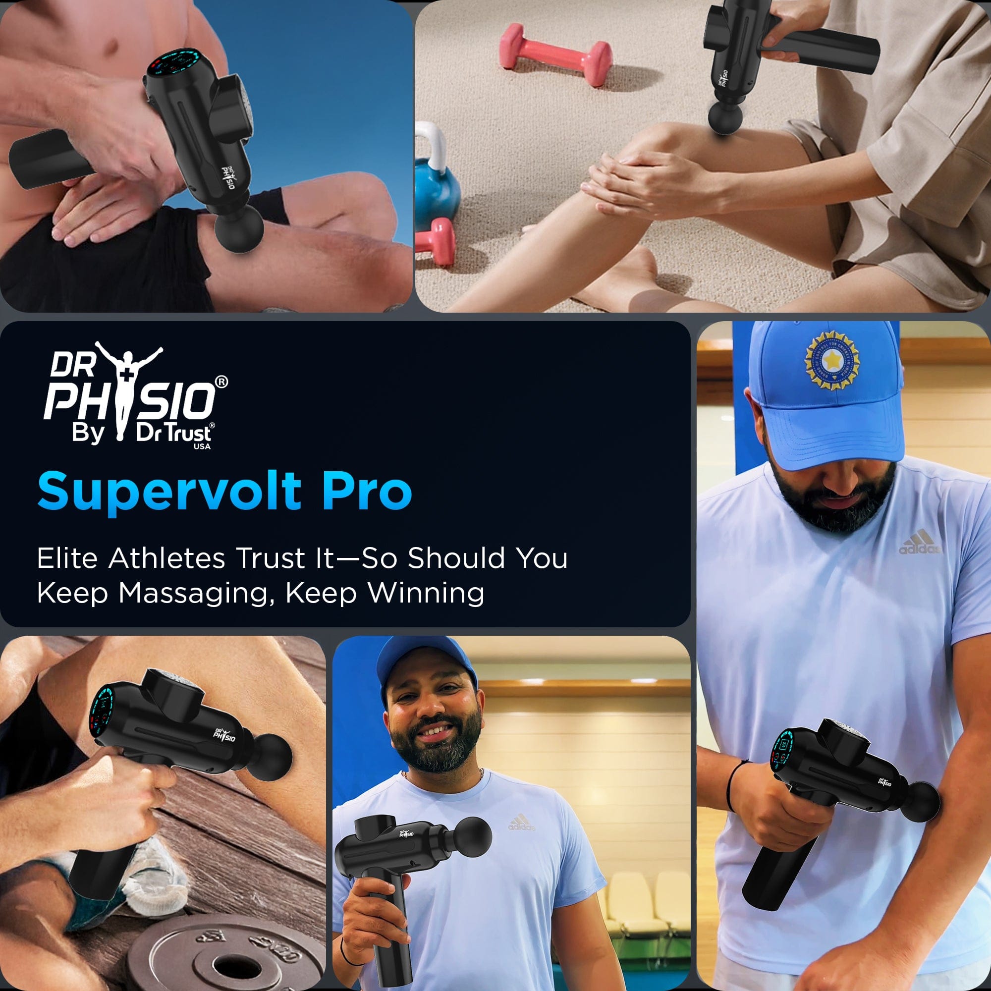 Supervolt PRO Electric Massage Gun for Pain Relief - 6 Attachments, 4 Speed Levels, Rechargeable Deep Tissue Percussion Massager for Back, Neck, Shoulder, Leg & Full Body - Perfect for Athletes, Office Workers & Home Use
