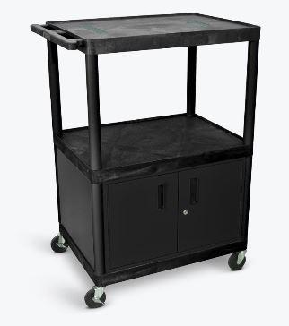 Luxor Black Endura 3-Shelf Utility Cart with Storage Cabinet - Perfect for Kitchen, Office, or Garage Organization